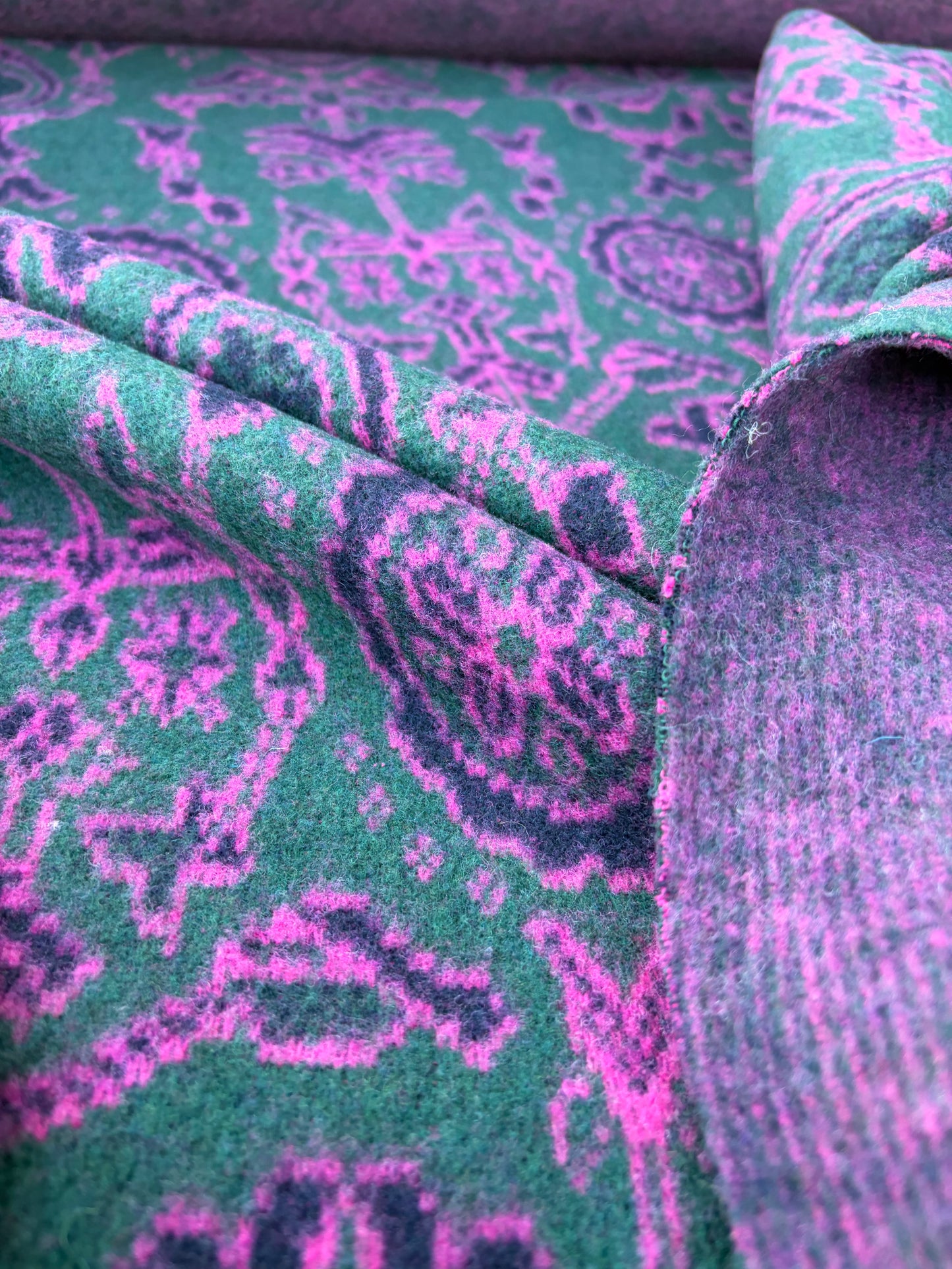 WILD WOOL 028 bis  green/pink design  boiled wool (Copy)