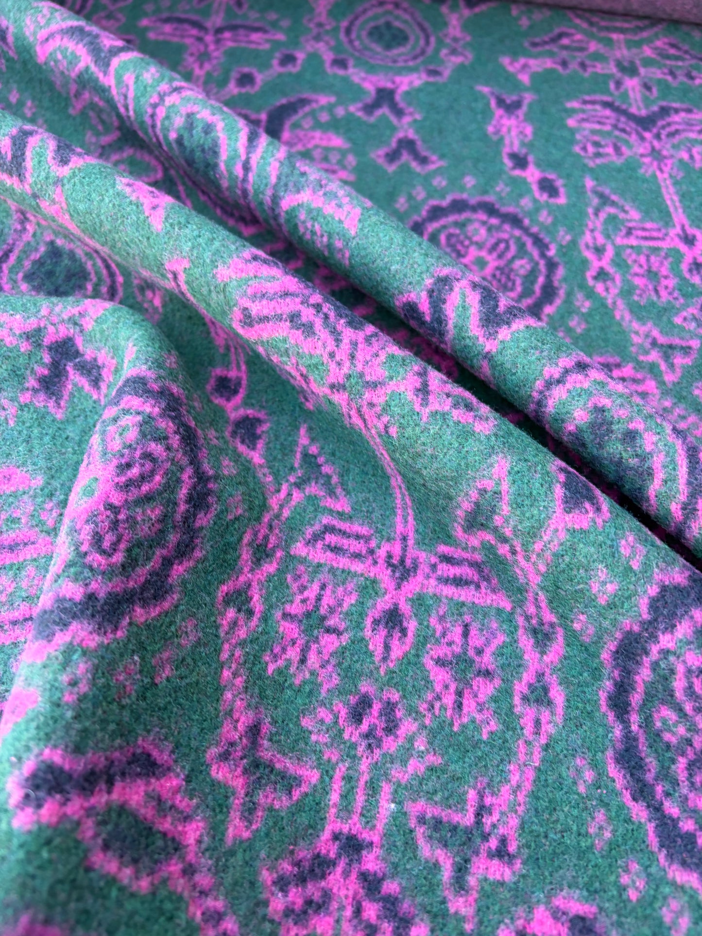 WILD WOOL 028 bis  green/pink design  boiled wool (Copy)