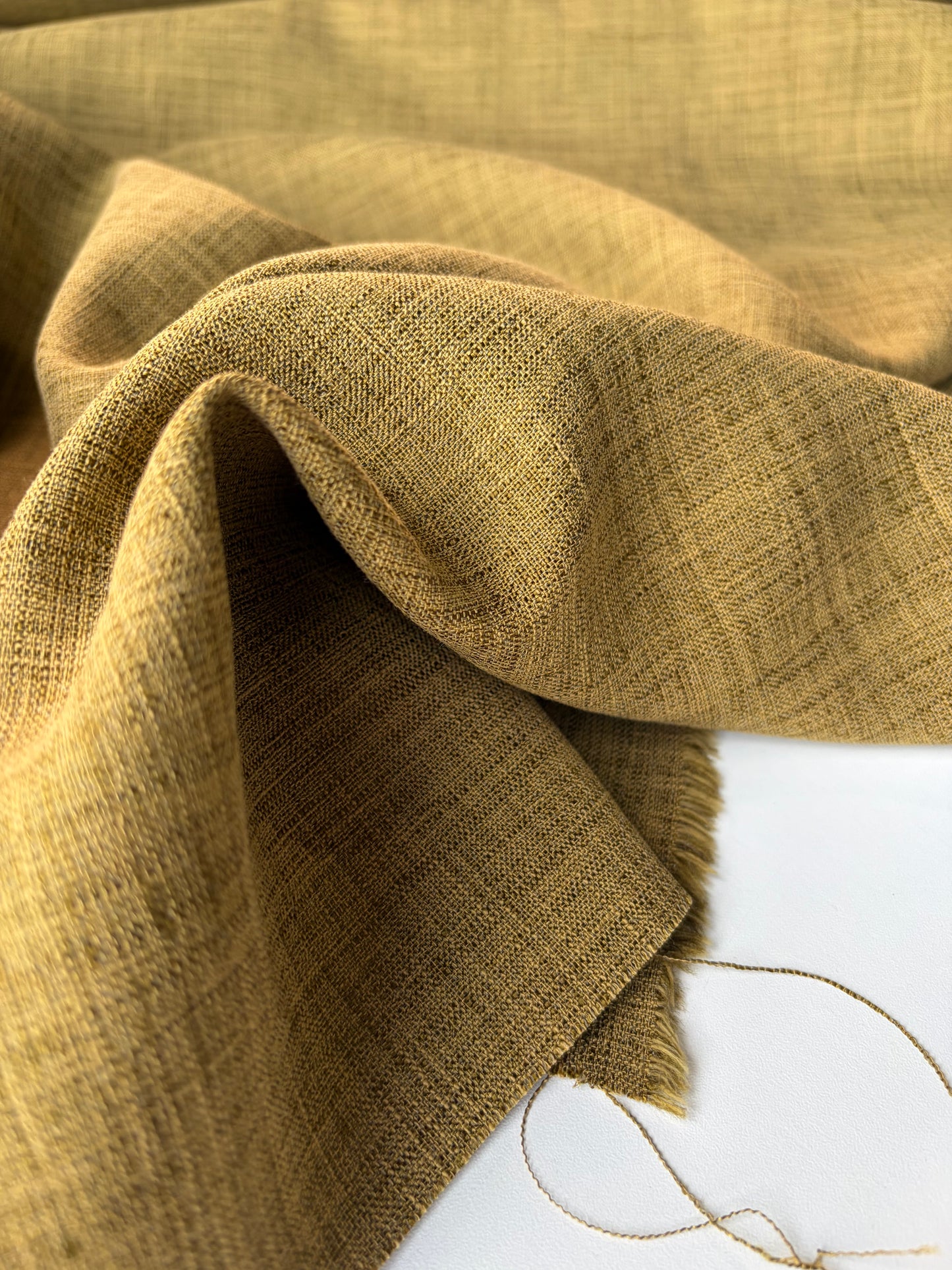 HARVEST SEASON 020 green curry linen panama weave