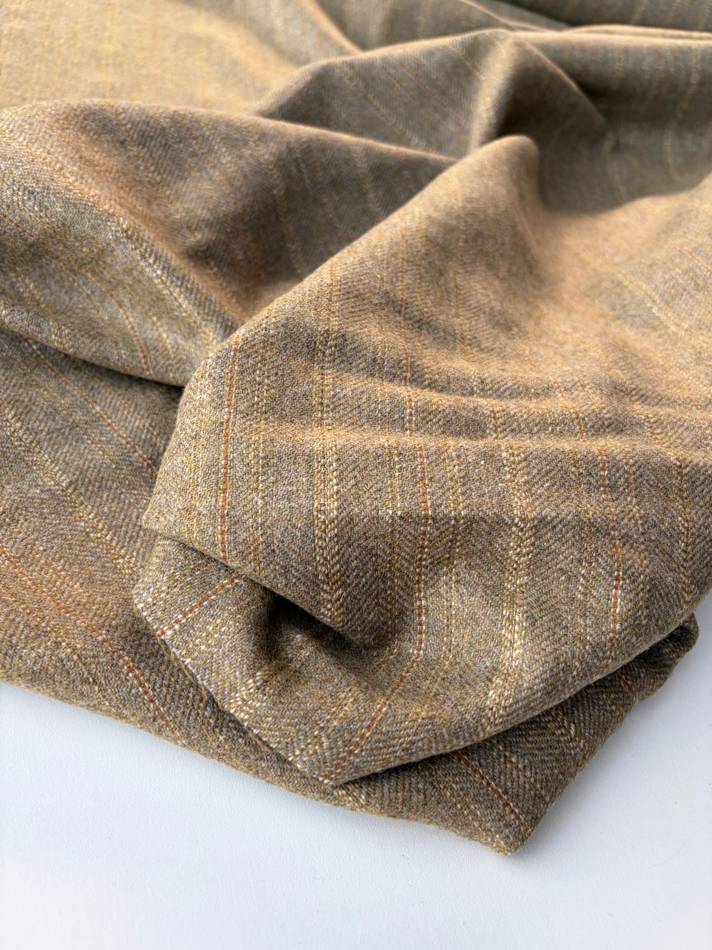 HARVEST SEASON 021 khaky striped shetland wool tweed