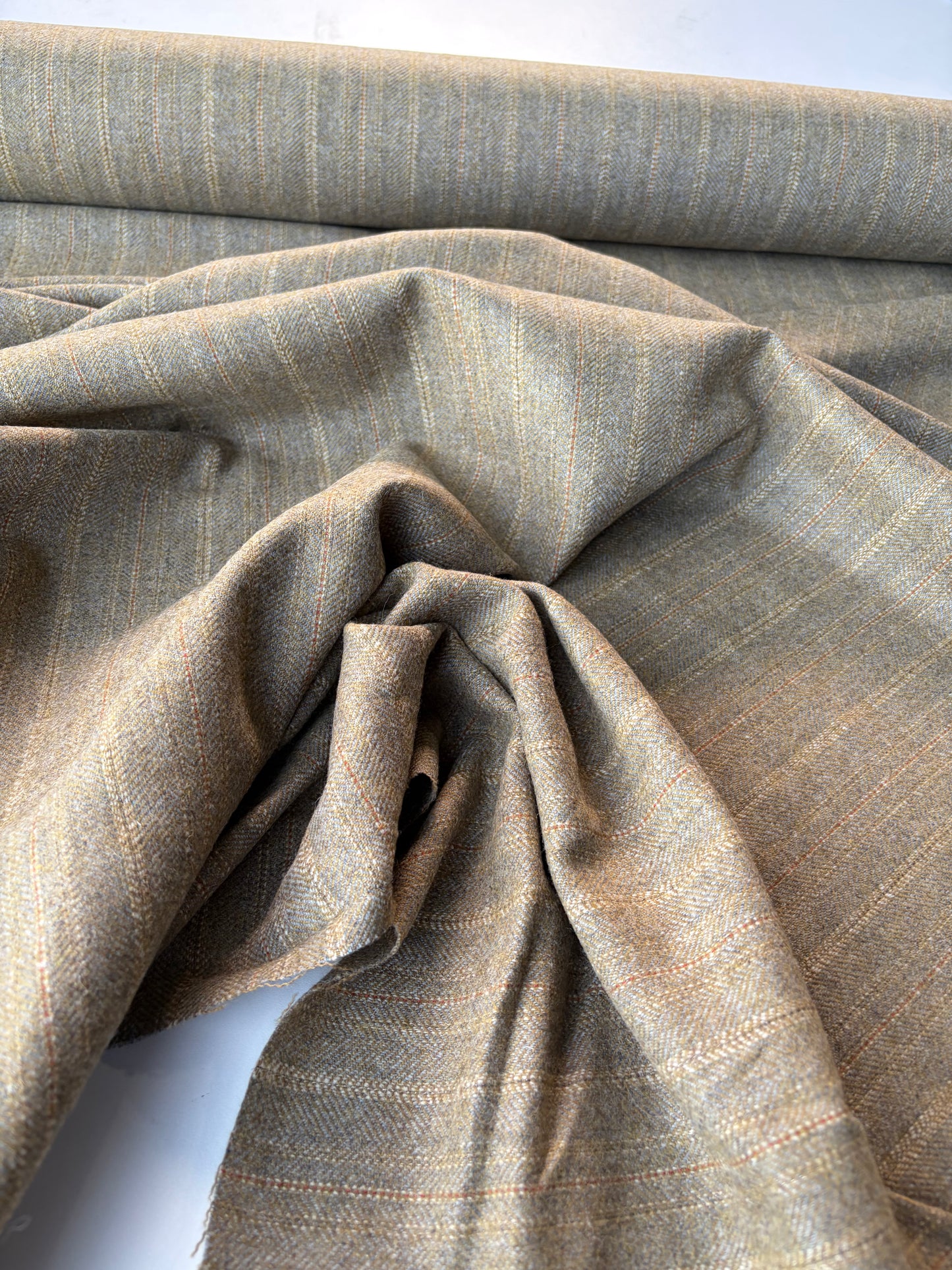 HARVEST SEASON 021 khaky striped shetland wool tweed