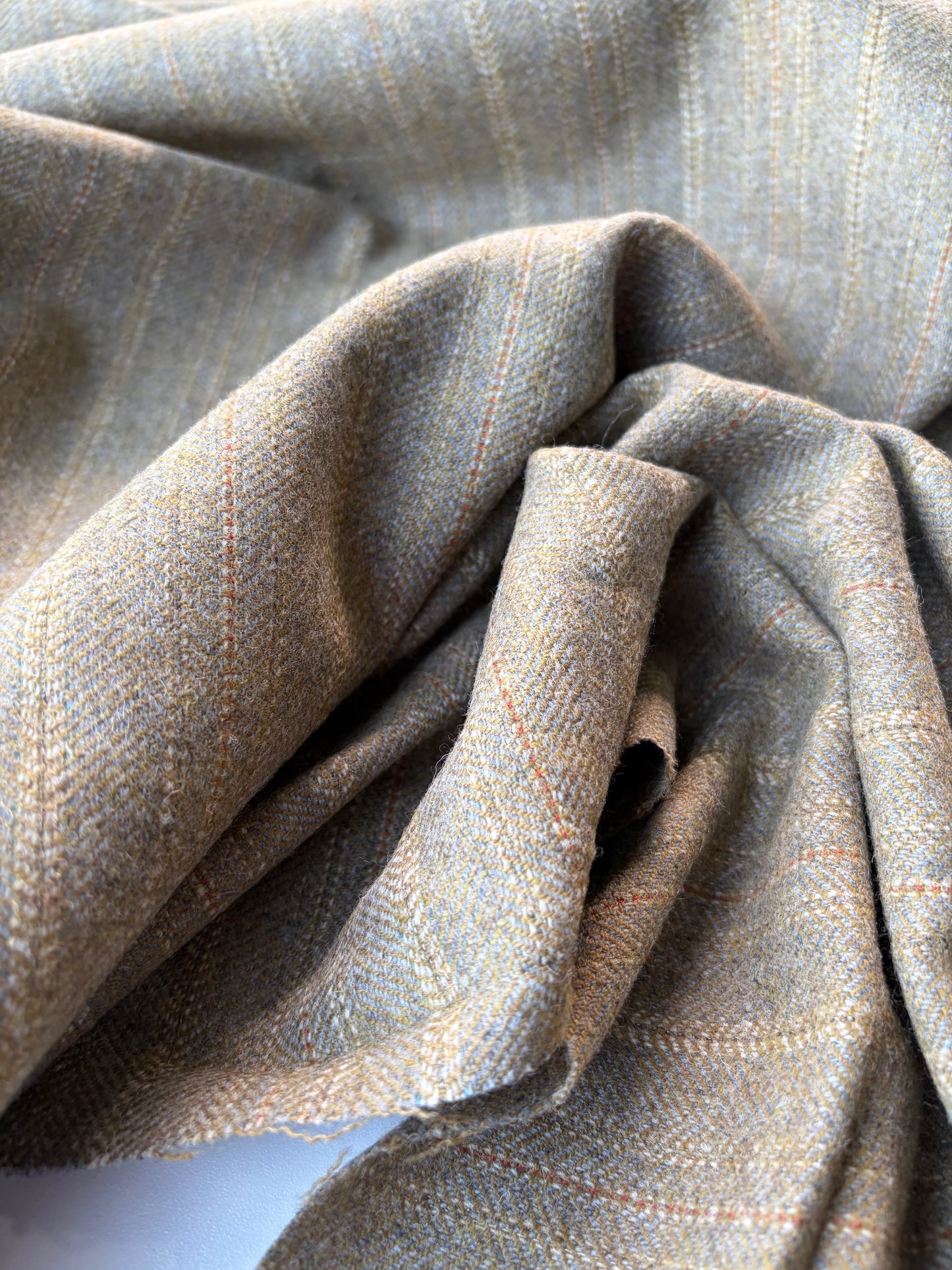 HARVEST SEASON 021 khaky striped shetland wool tweed