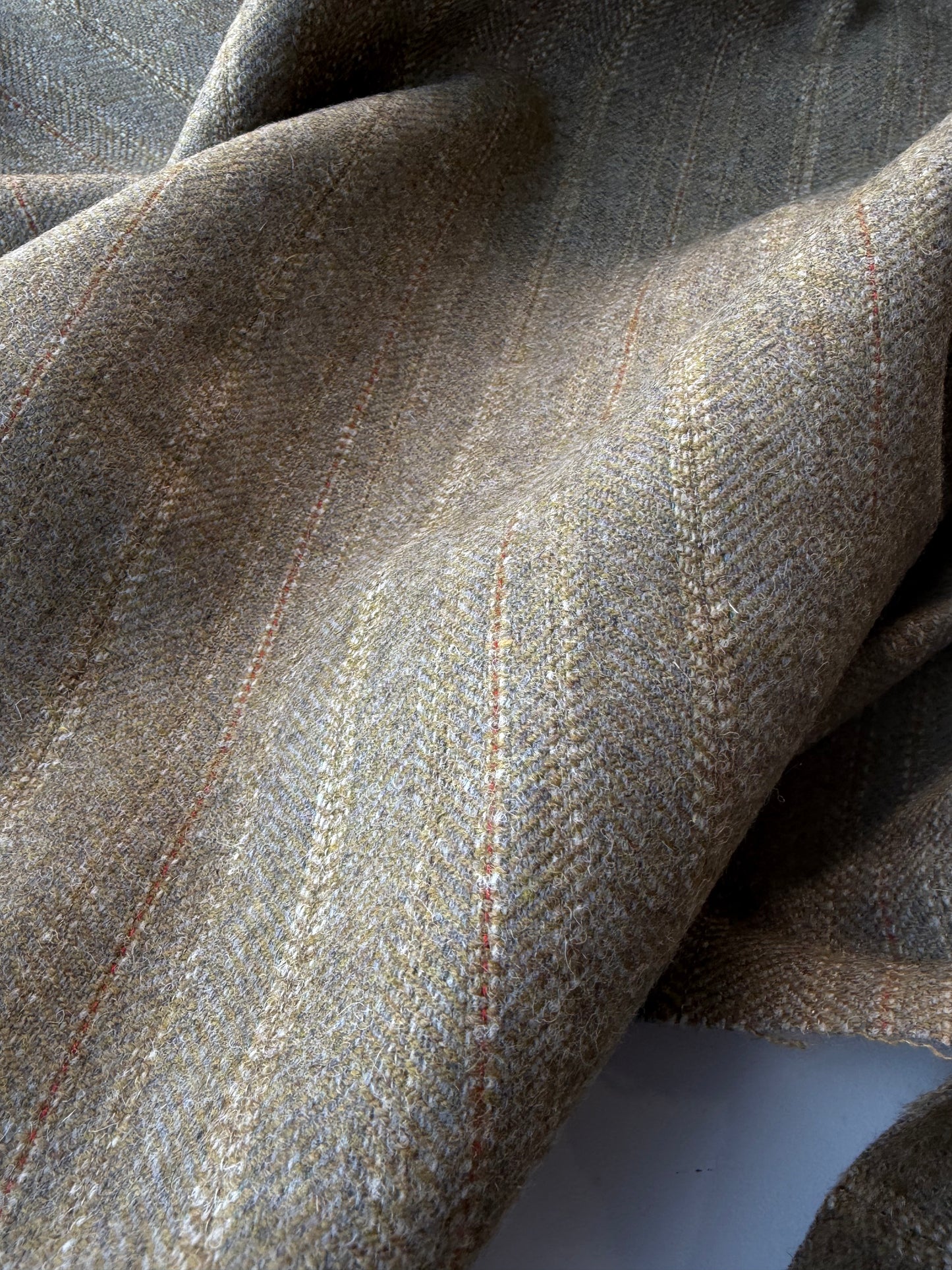 HARVEST SEASON 021 khaky striped shetland wool tweed