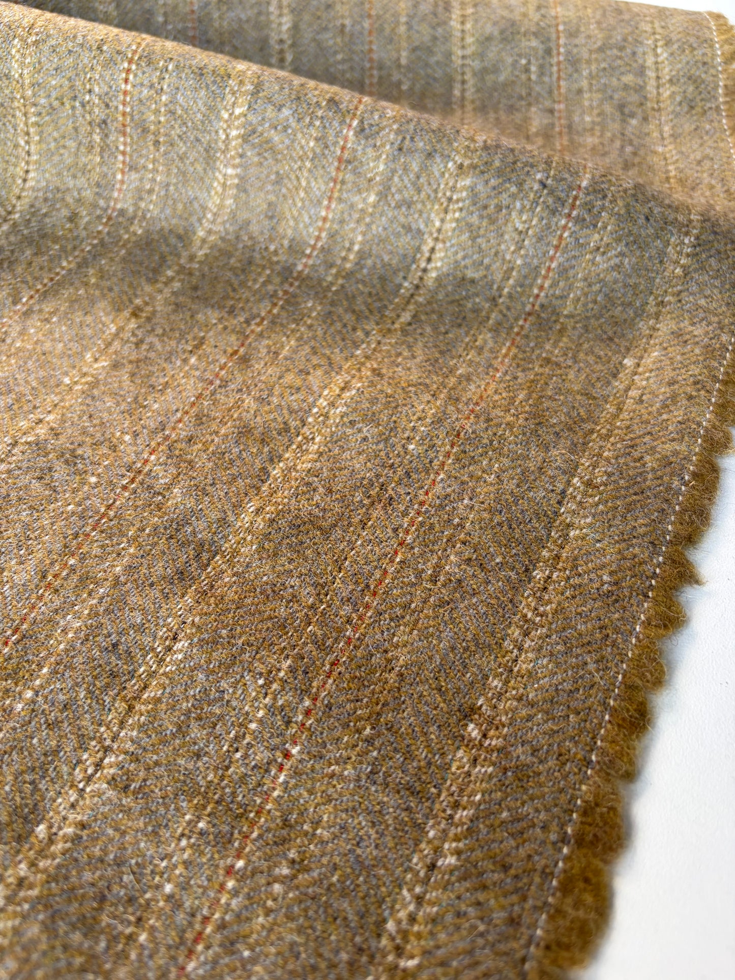 HARVEST SEASON 021 khaky striped shetland wool tweed