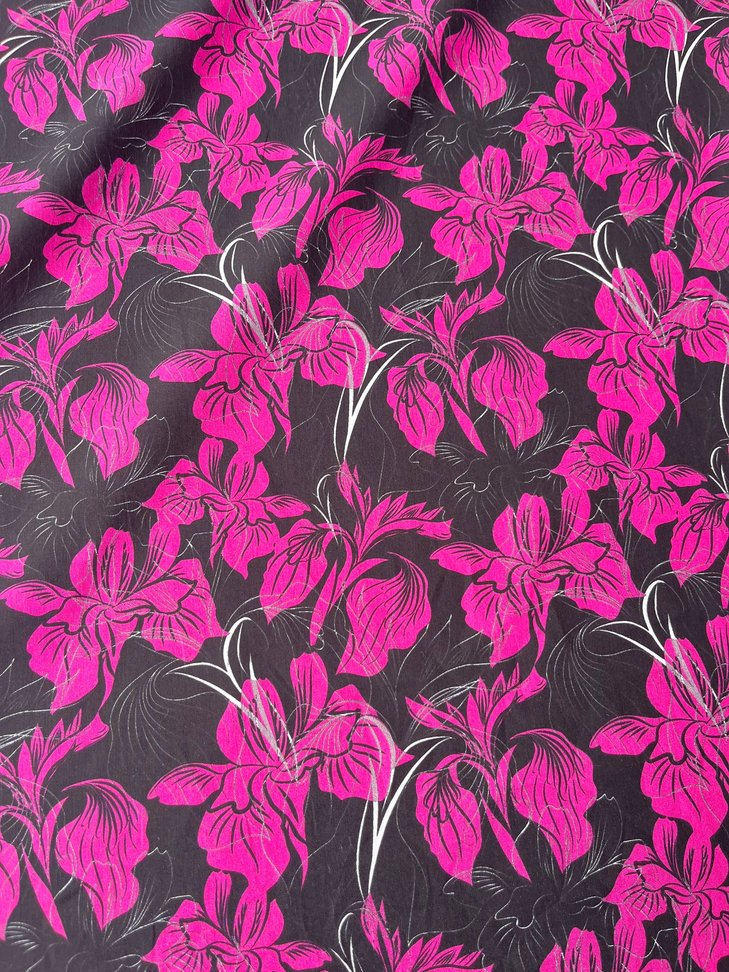 JUNO 021 cotton voile fuchsia/black flowers