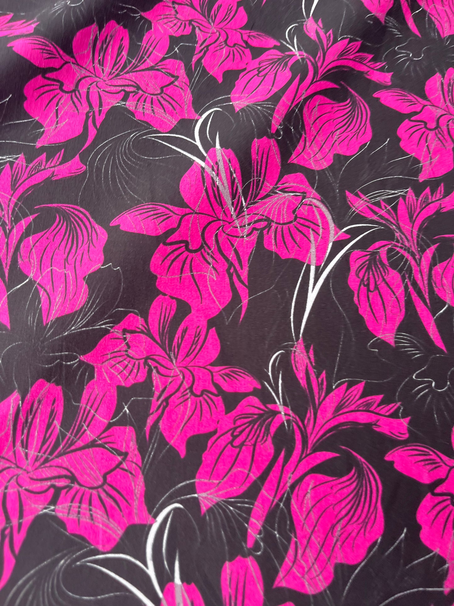 JUNO 021 cotton voile fuchsia/black flowers