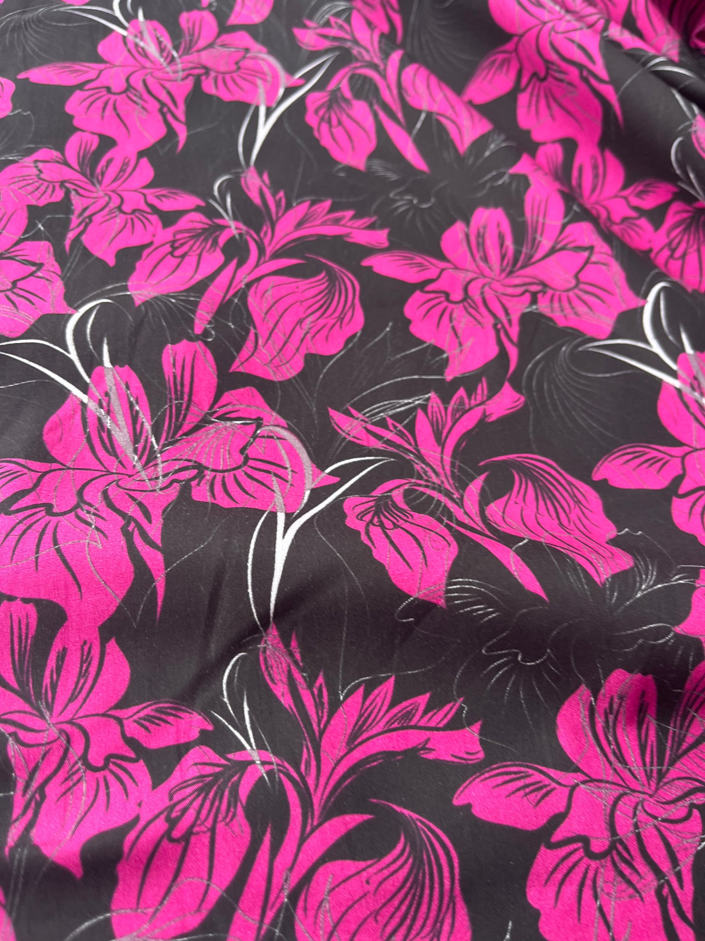 JUNO 021 cotton voile fuchsia/black flowers