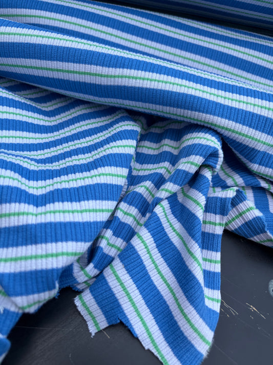 B.ROSE 017 heavy cotton rib blue/green striped