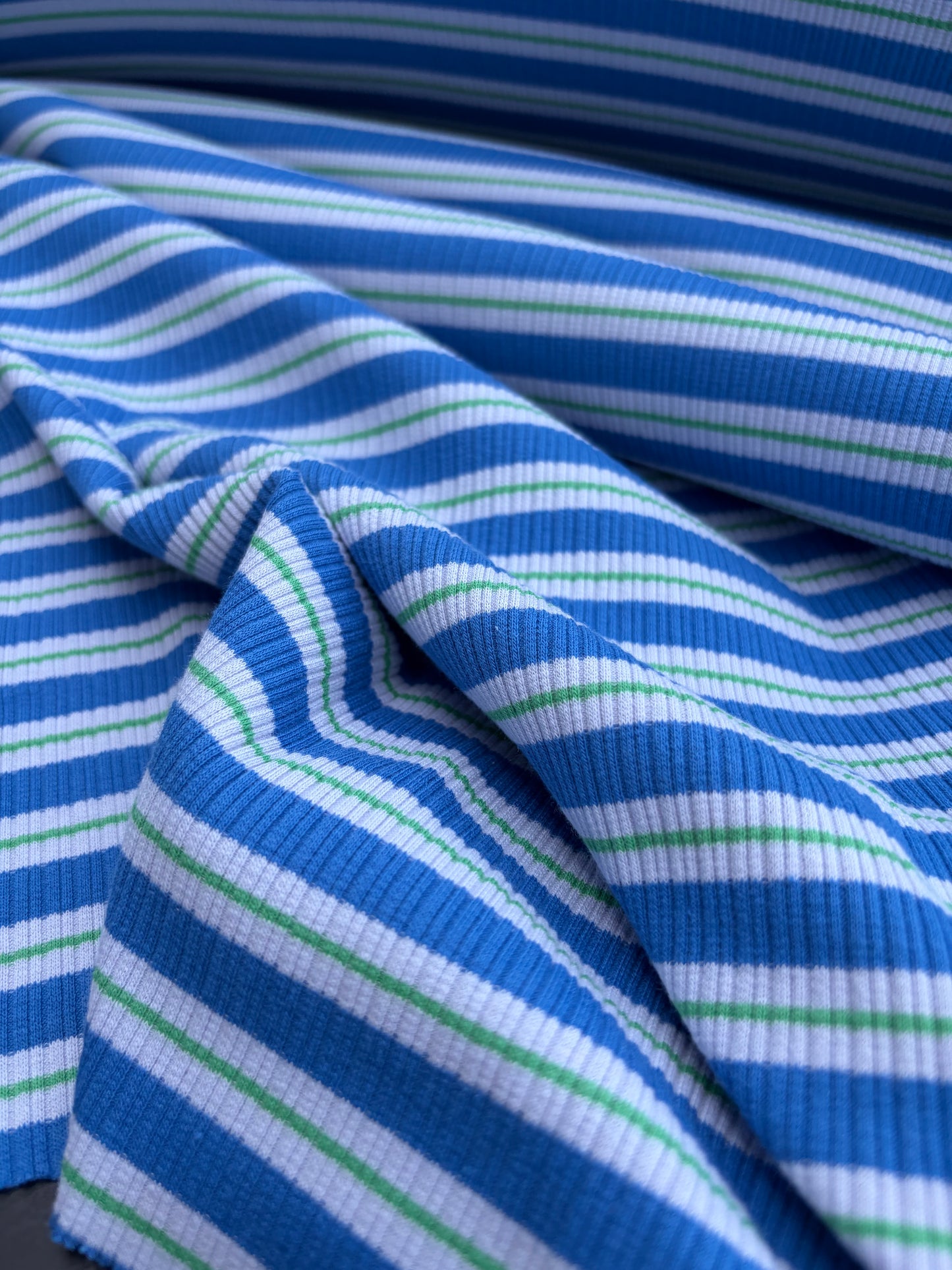 B.ROSE 017 heavy cotton rib blue/green striped