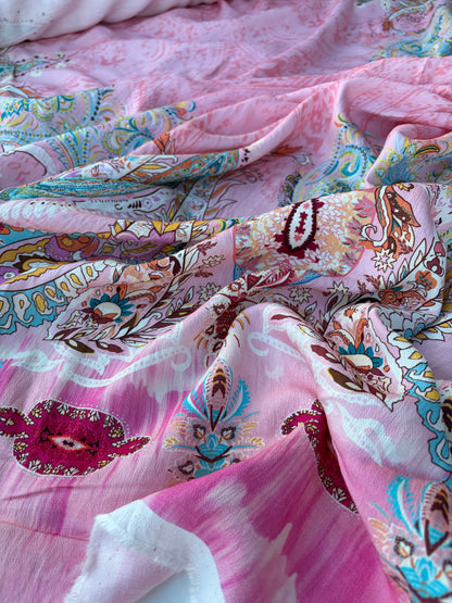 AXEL 005 pink double border cashemere print viscose crêpe