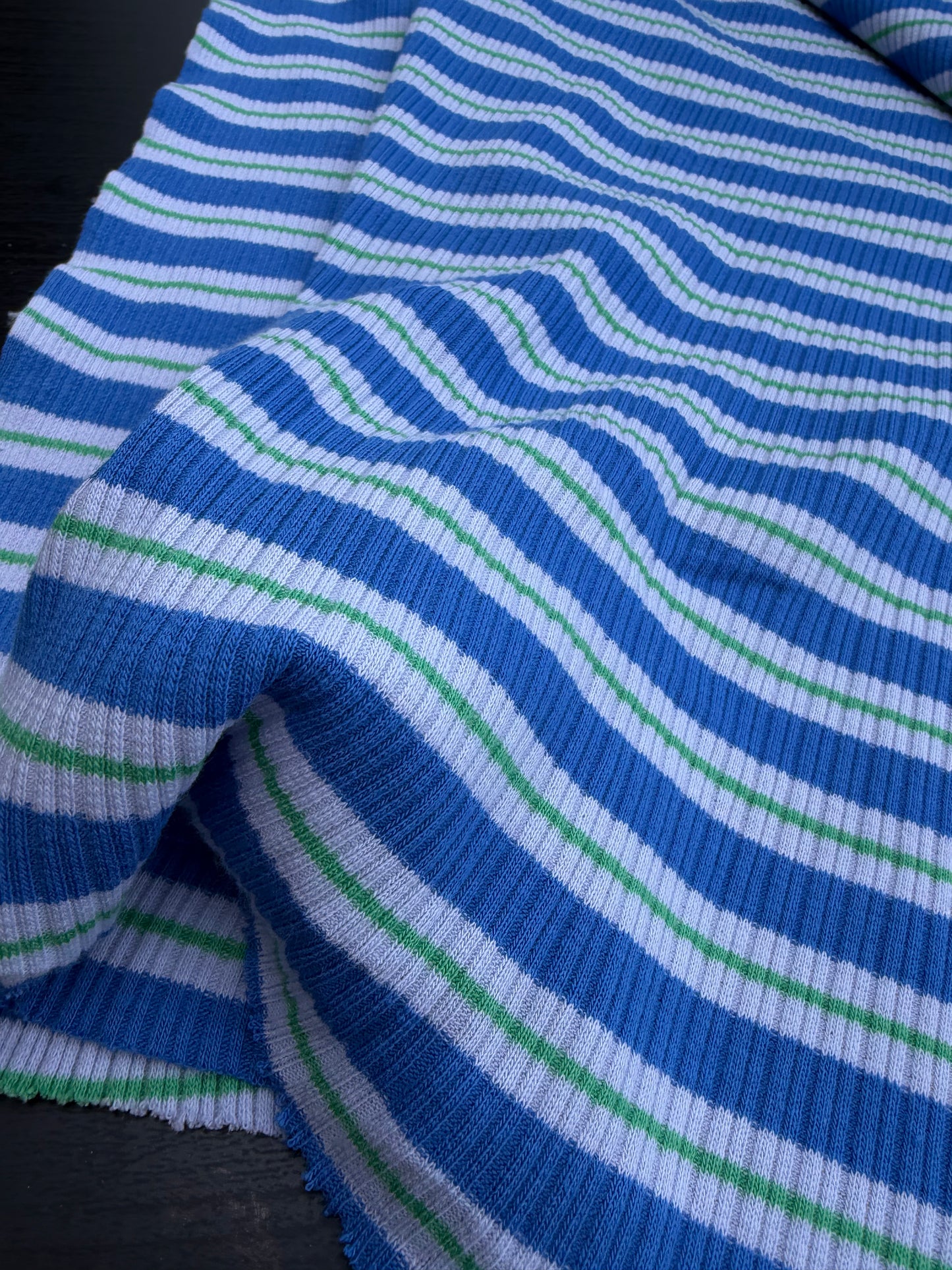 B.ROSE 017 heavy cotton rib blue/green striped