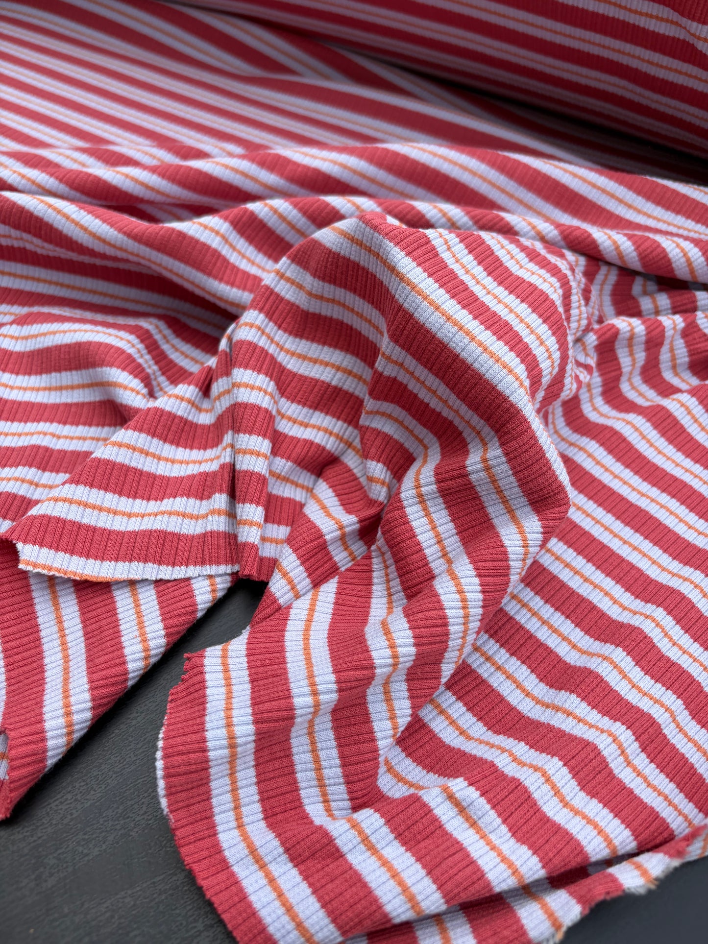 B.ROSE 033 heavy cotton rib red striped