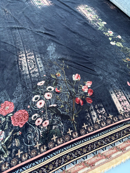 AXEL 022 black double border vintage print viscose crêpe