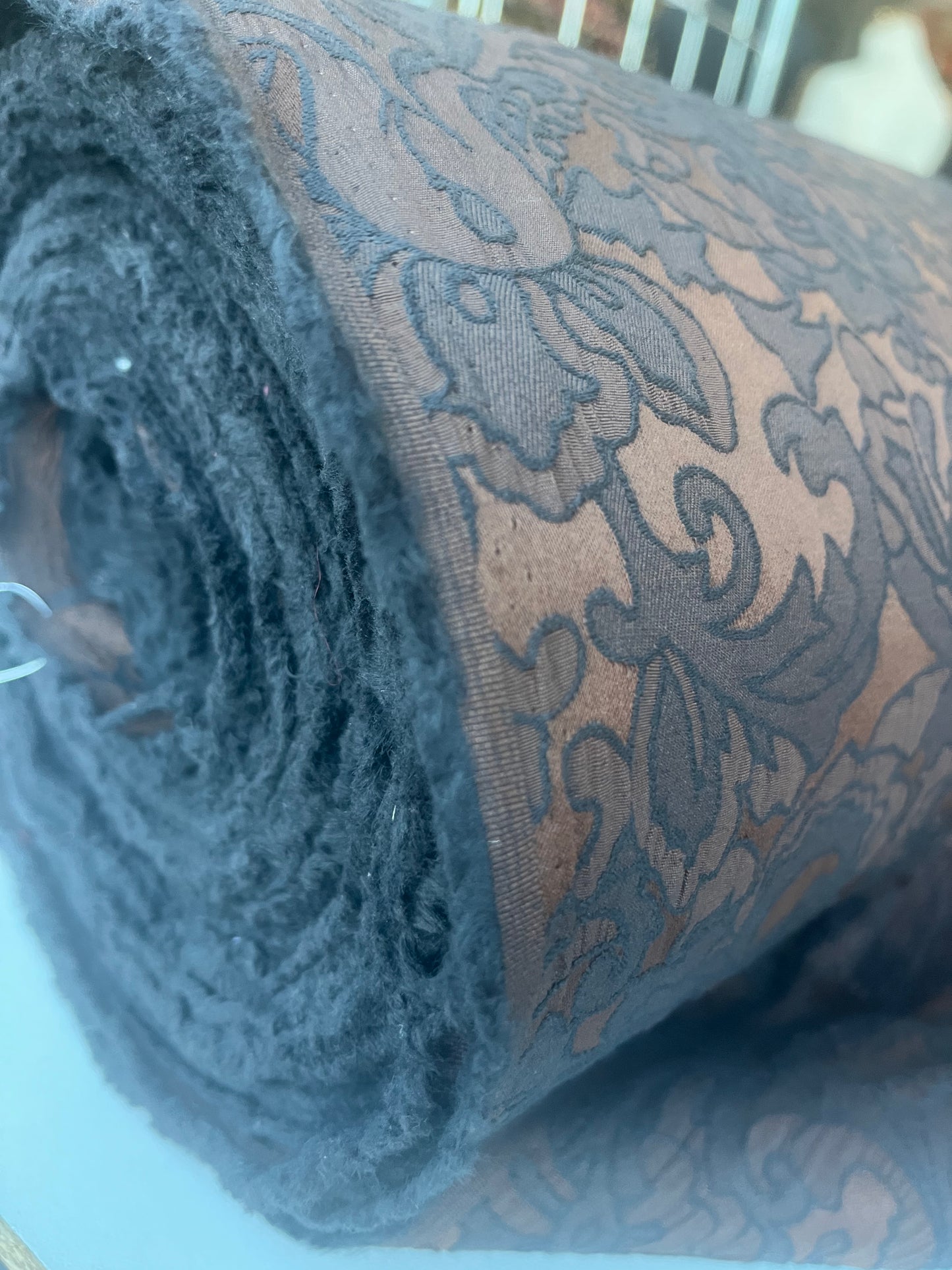TINA 004 cotton stretch jacquard bronze/black ornamental design