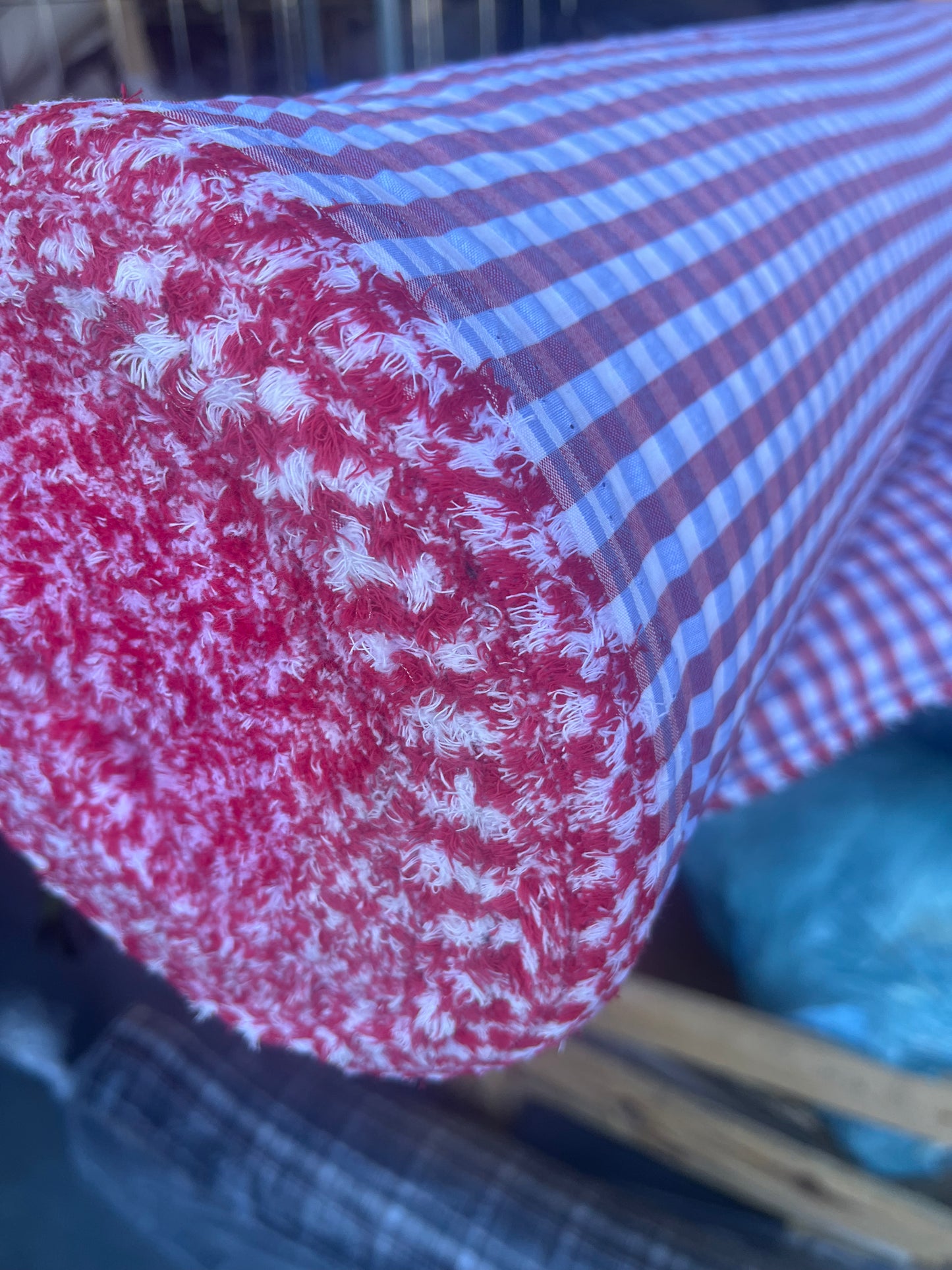 MONTI 009 43882/2 cotton crinkle check red/blue/white