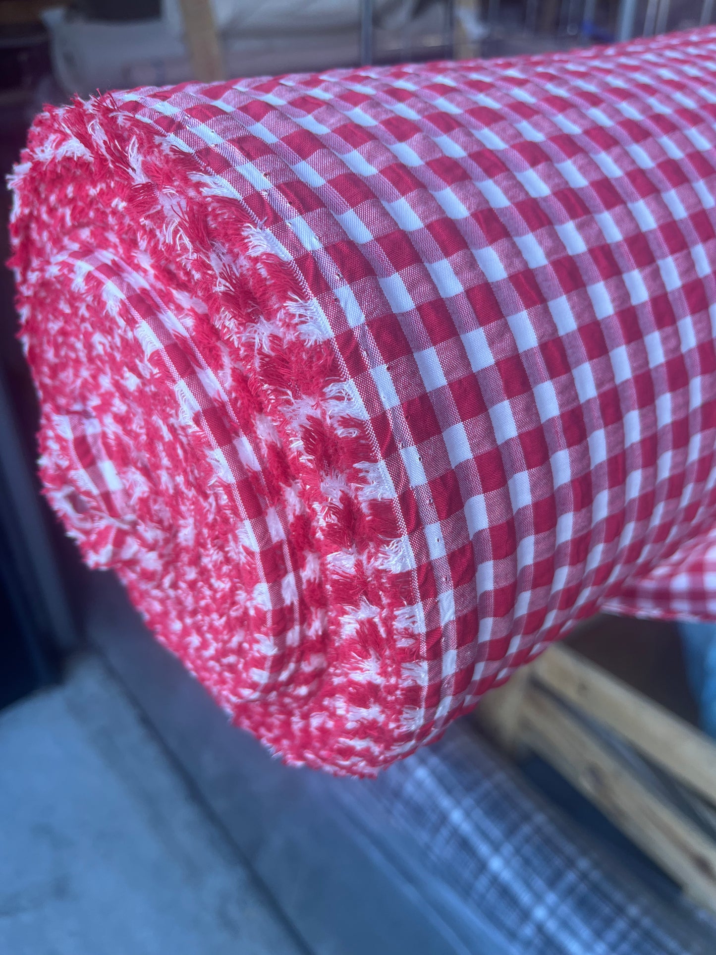 MONTI 007 43882/2 cotton crinkle check red/white