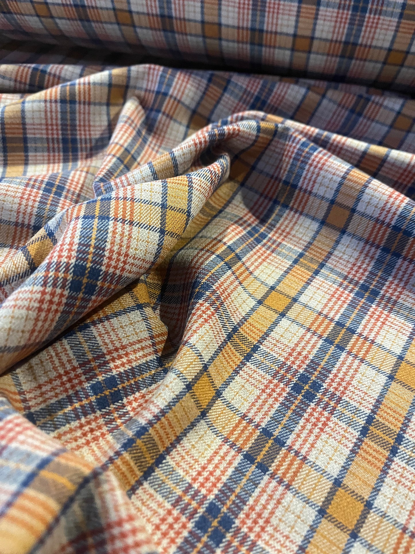 DONDP 033 cotton stretch check indigo/orange