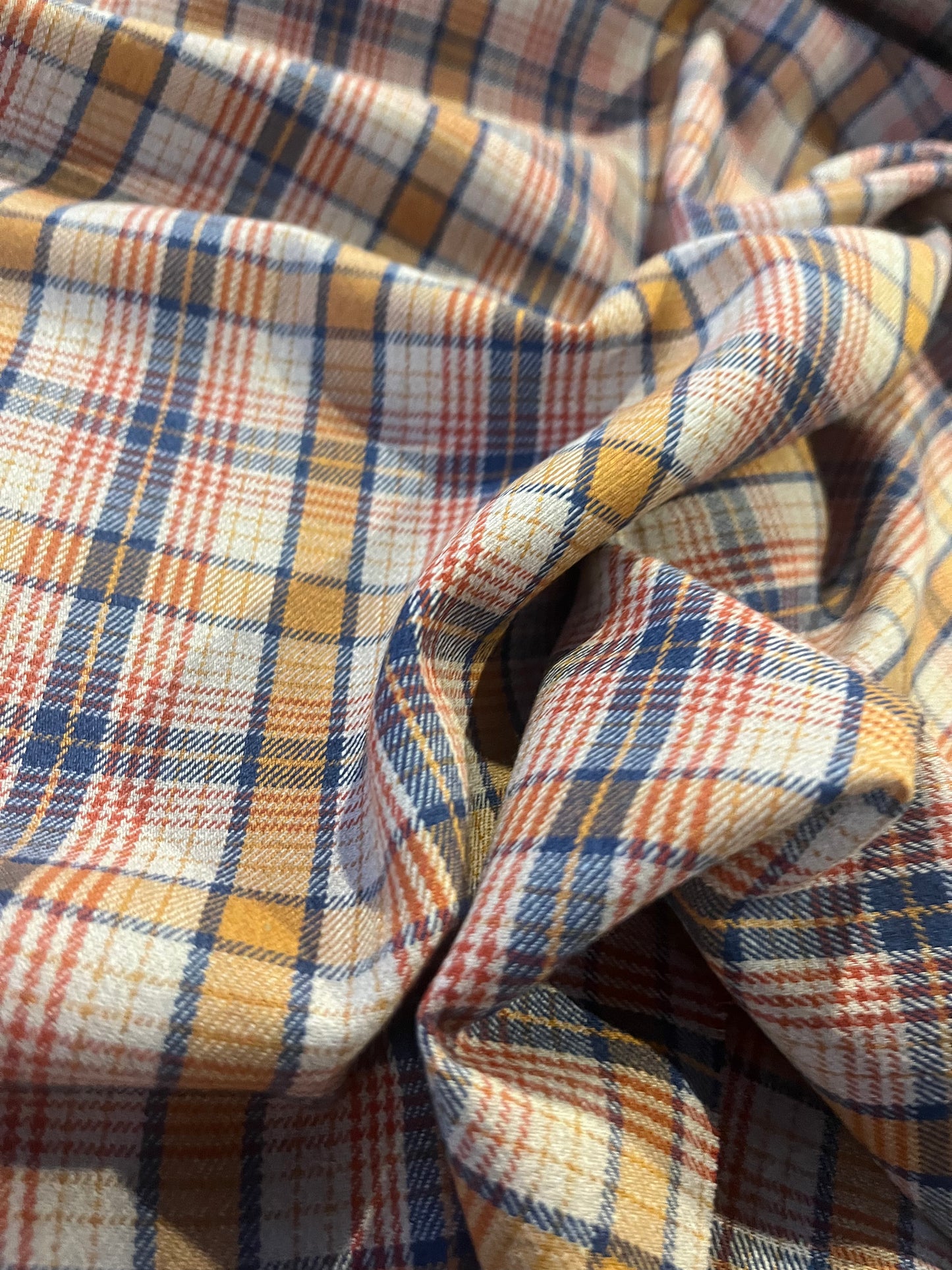 DONDP 033 cotton stretch check indigo/orange
