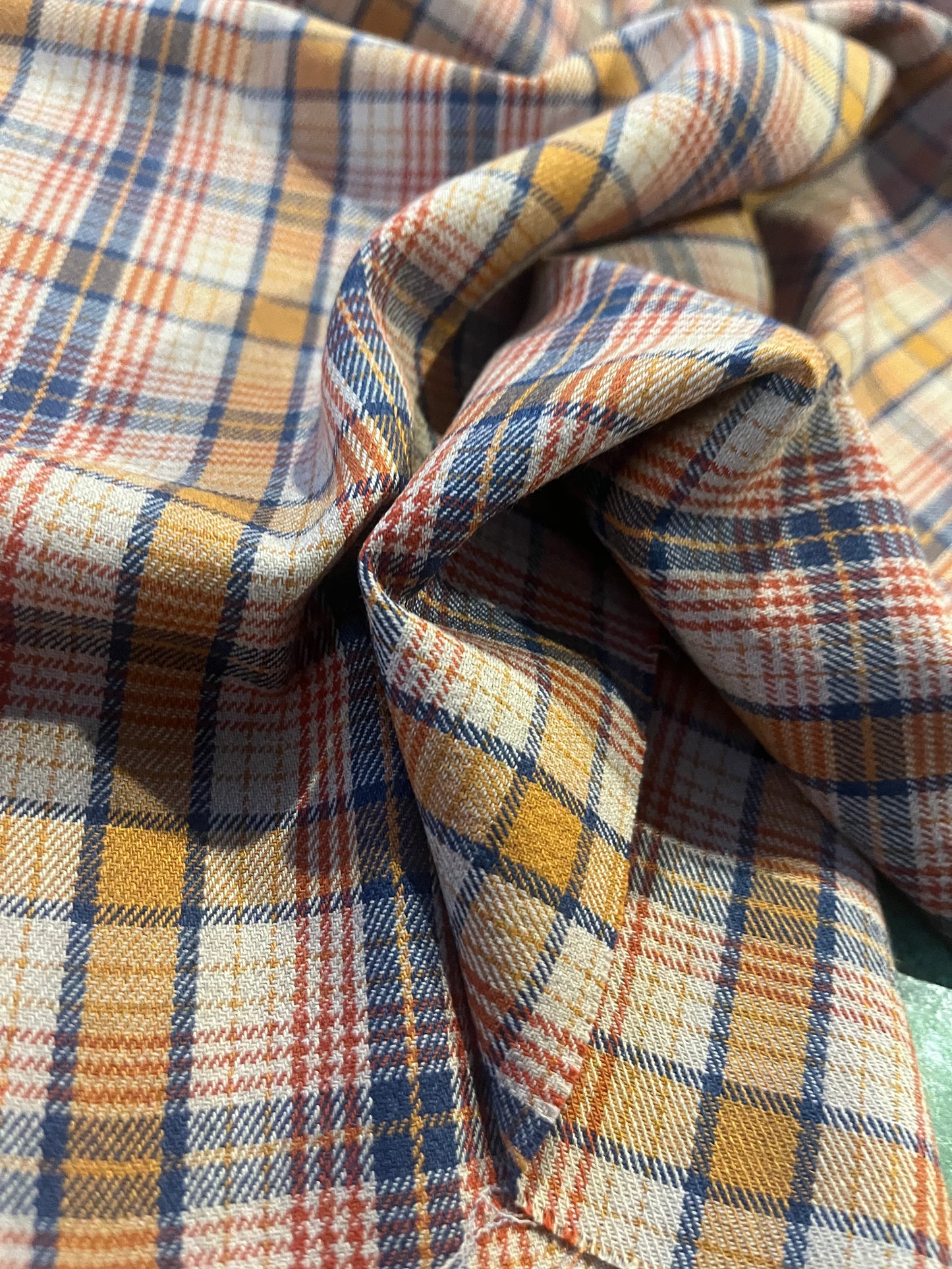 DONDP 033 cotton stretch check indigo/orange