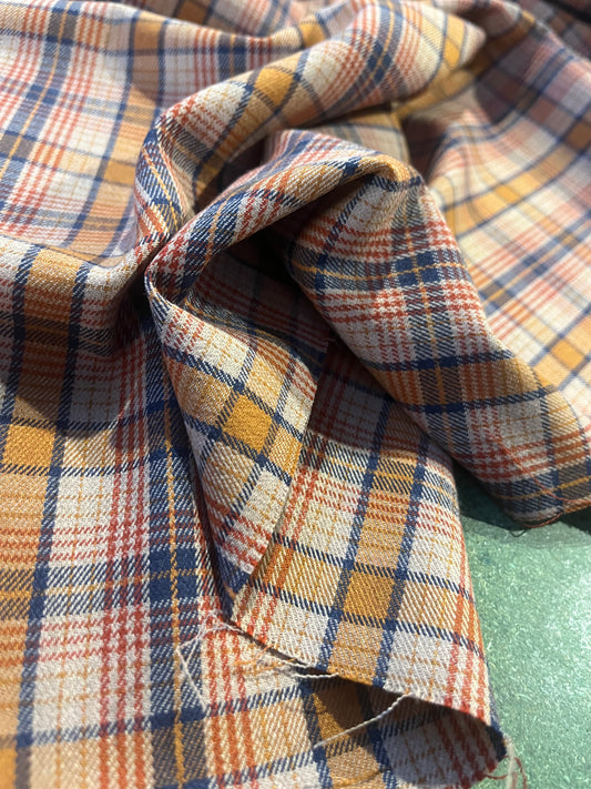 DONDP 033 cotton stretch check indigo/orange