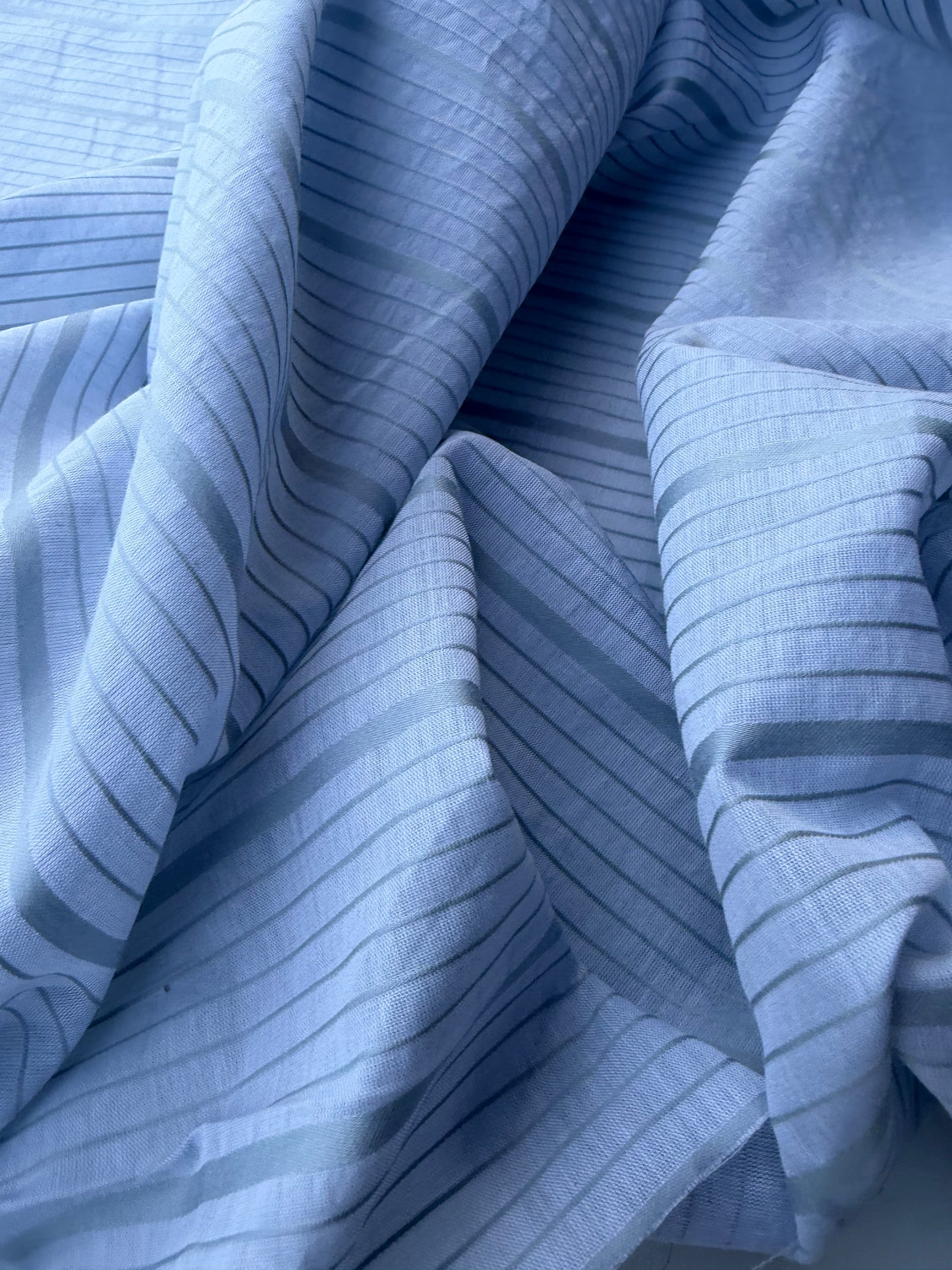 AMI 049 yarn dyed cotton voile stripes light blue