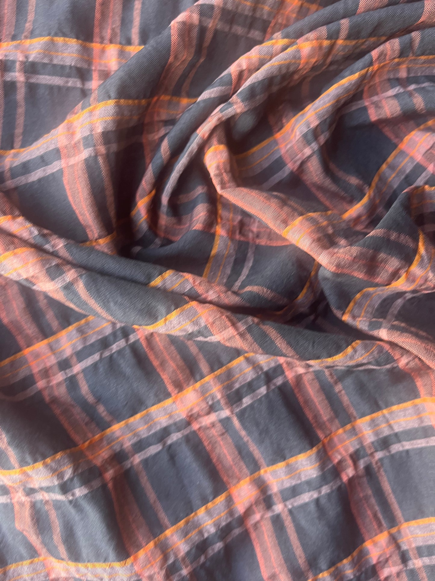 MONTI 015 43947/142 cotton crinkle check brown/orange/brique
