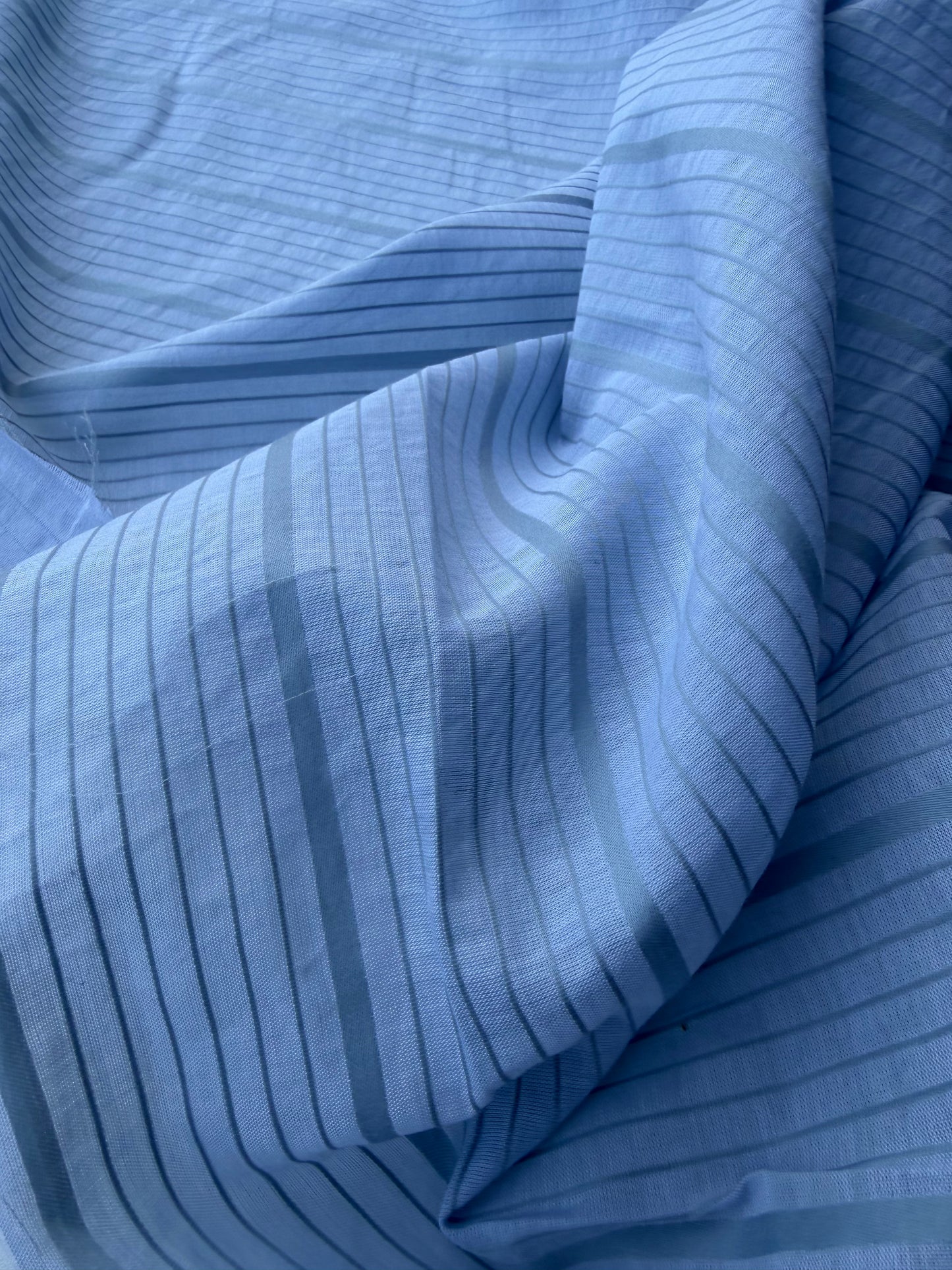 AMI 049 yarn dyed cotton voile stripes light blue