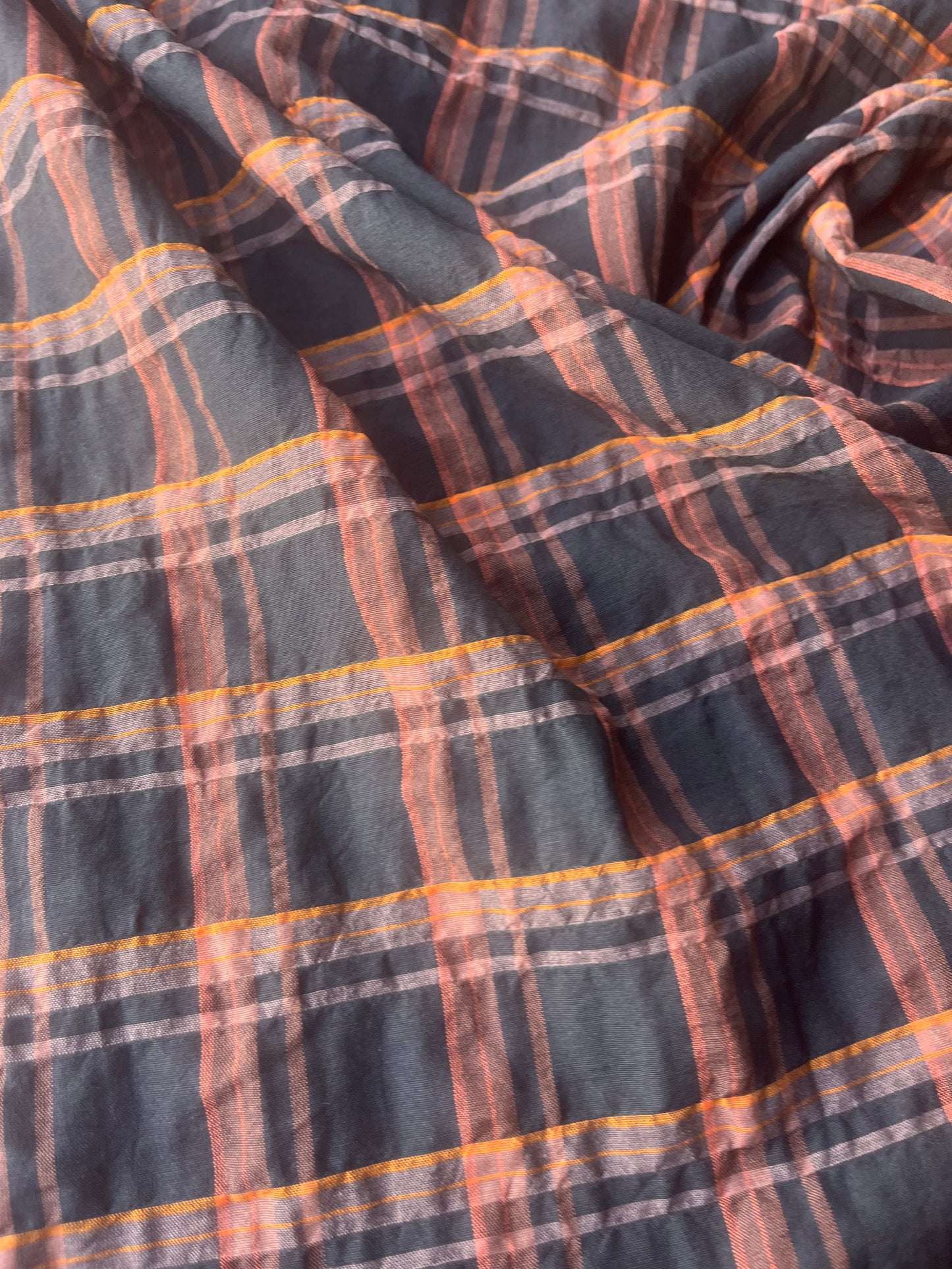 MONTI 015 43947/142 cotton crinkle check brown/orange/brique