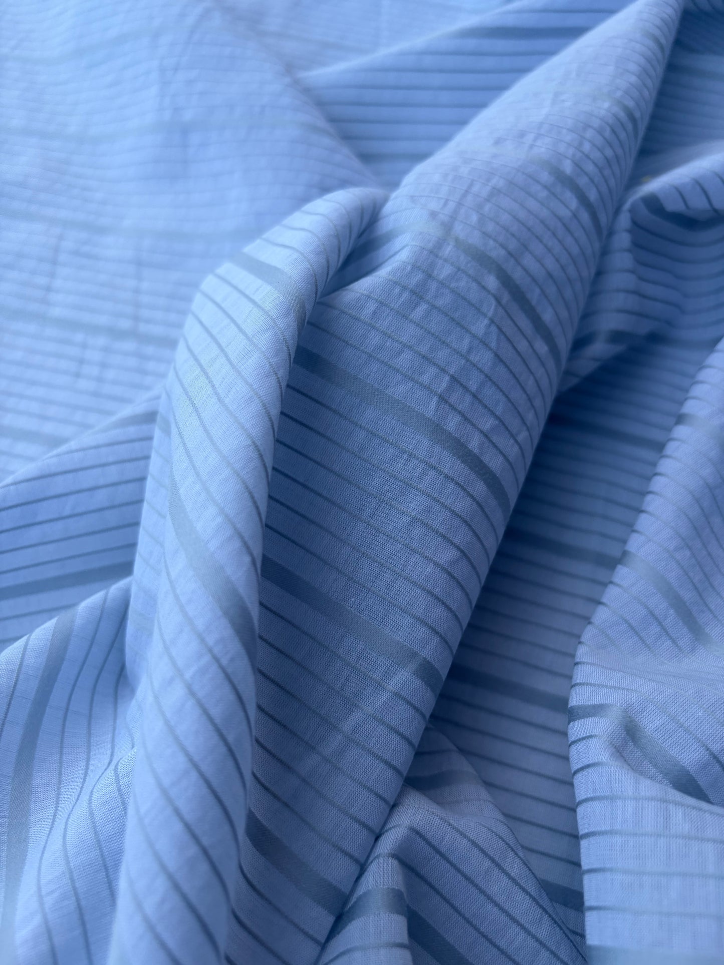 AMI 049 yarn dyed cotton voile stripes light blue