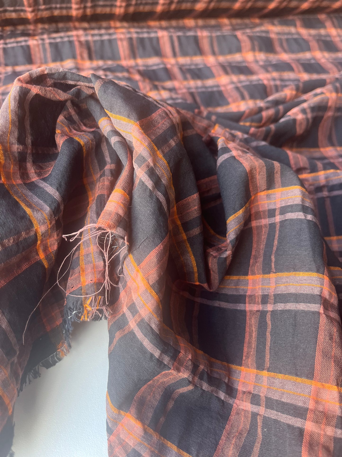 MONTI 015 43947/142 cotton crinkle check brown/orange/brique