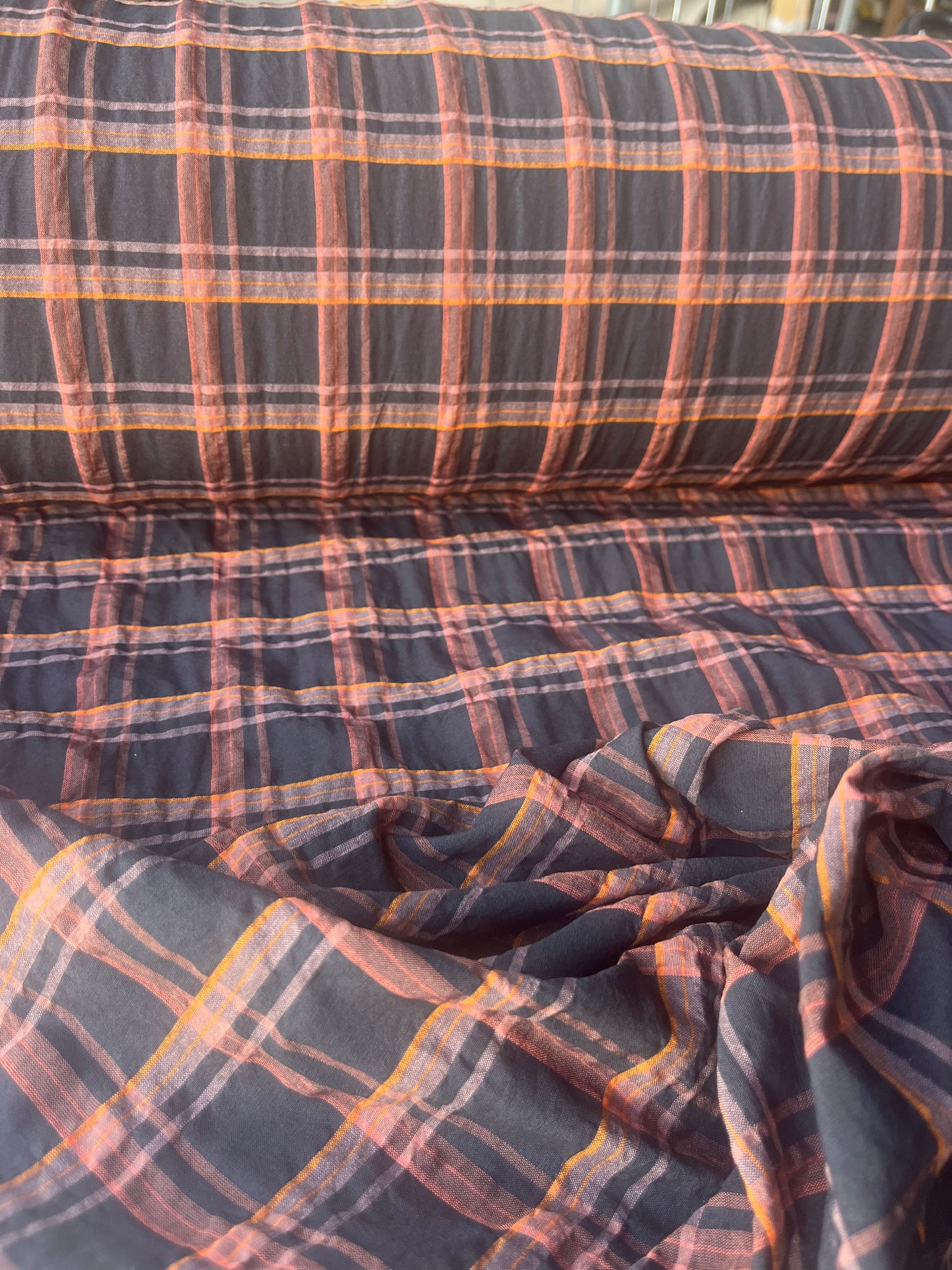 MONTI 015 43947/142 cotton crinkle check brown/orange/brique