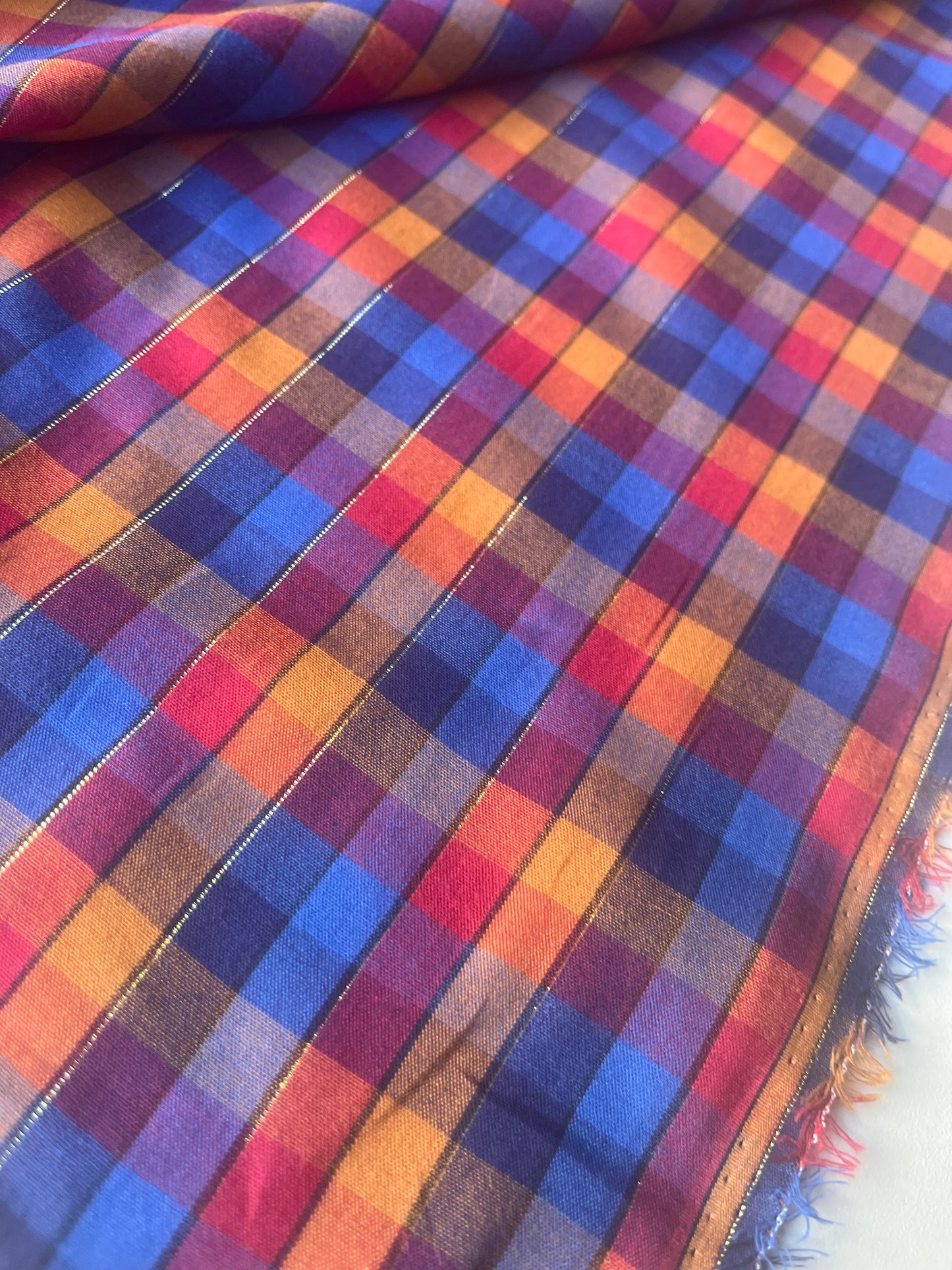 MONTI 013 45424/1 cotton check with lurex red/blue/orange