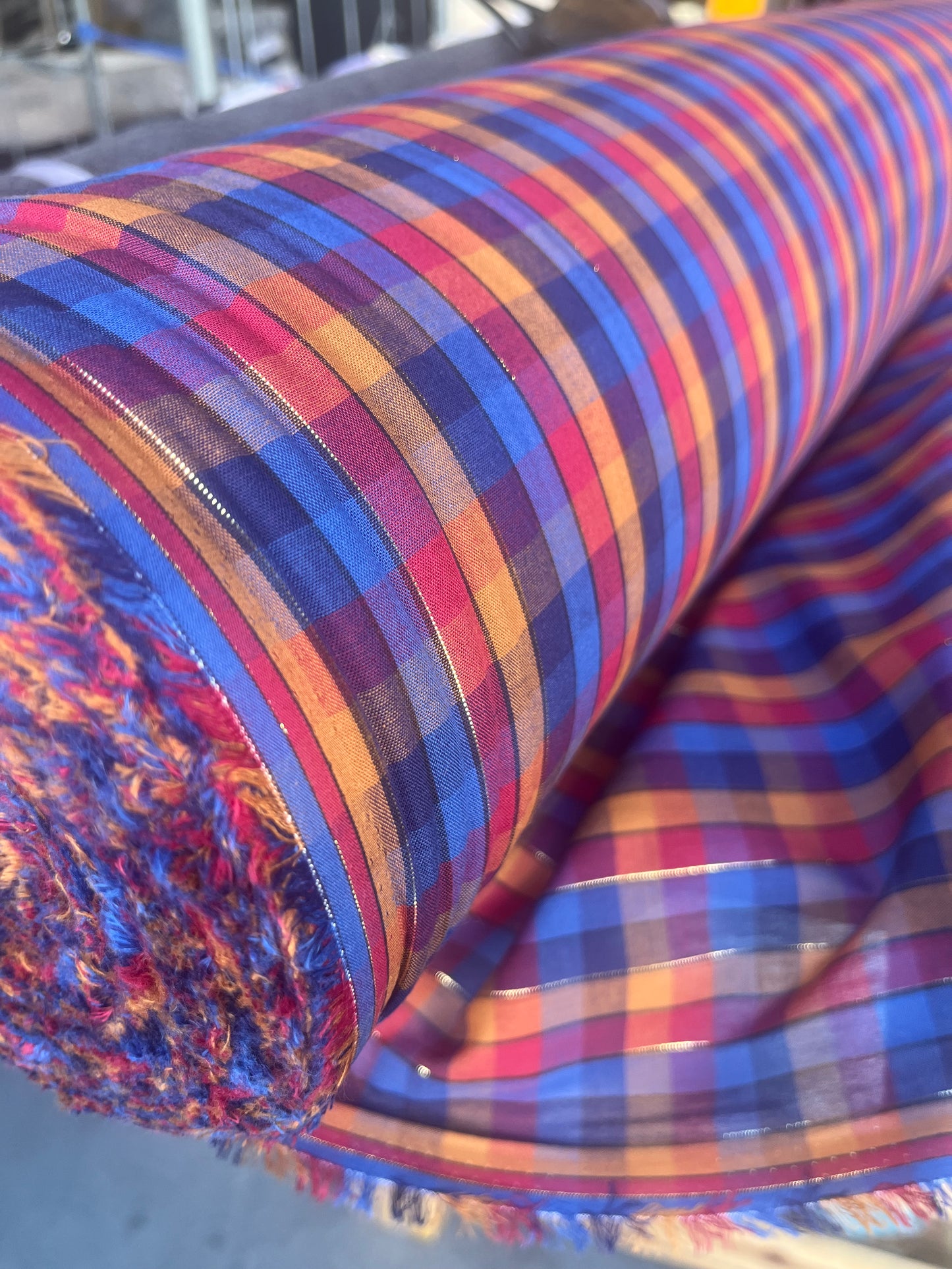 MONTI 013 45424/1 cotton check with lurex red/blue/orange