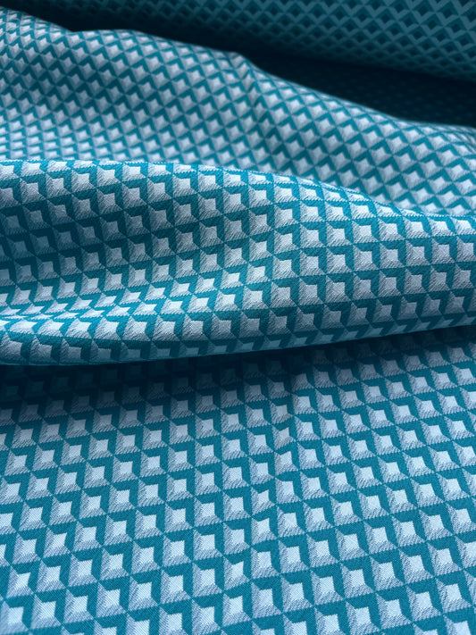Jacques 010 cotton stretch jacquard petrol/white geometrical design