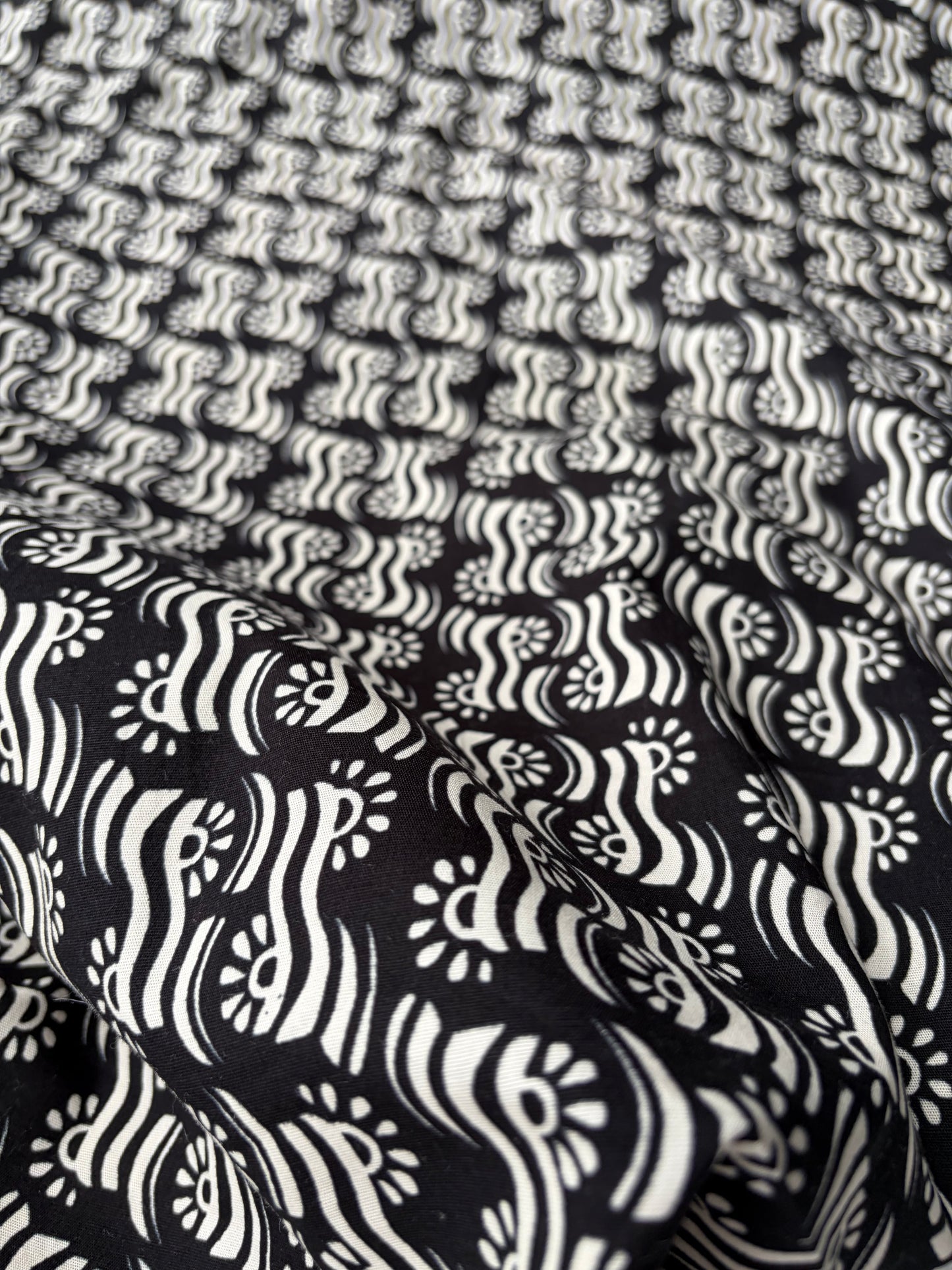 FREDO 007 cotton poplin stretch black/white print