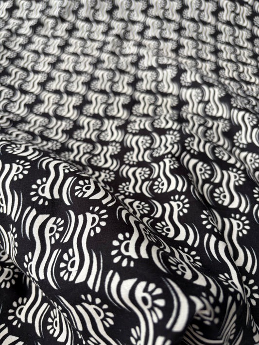 FREDO 007 cotton poplin stretch black/white print