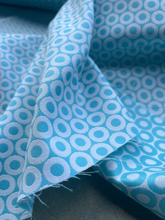 Jacques 011 cotton stretch jacquard petrol/white circles