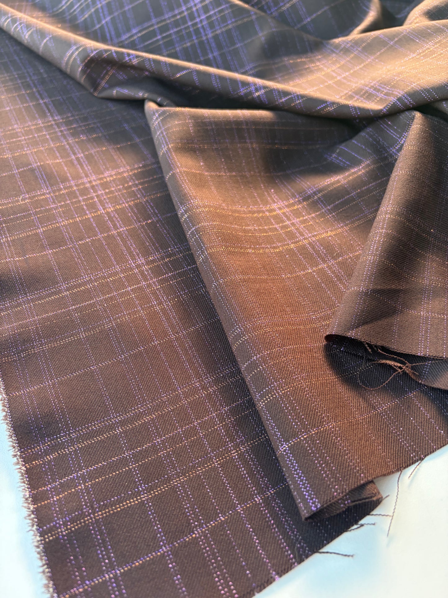 LORO 018 brown shiny check wool stretch