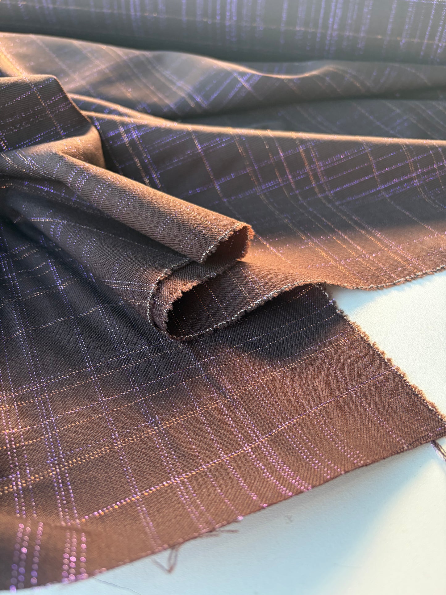 LORO 018 brown shiny check wool stretch