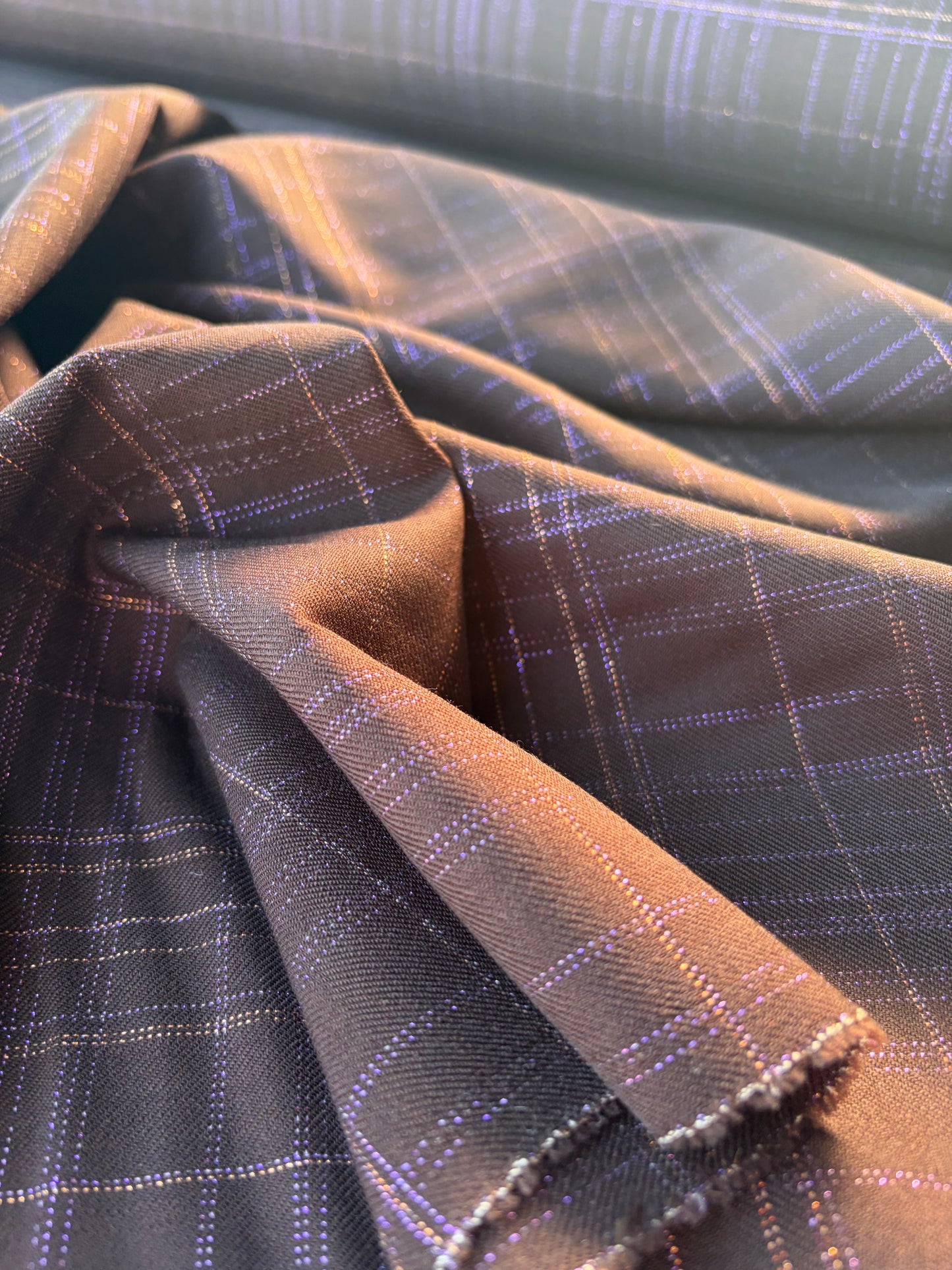 LORO 018 brown shiny check wool stretch