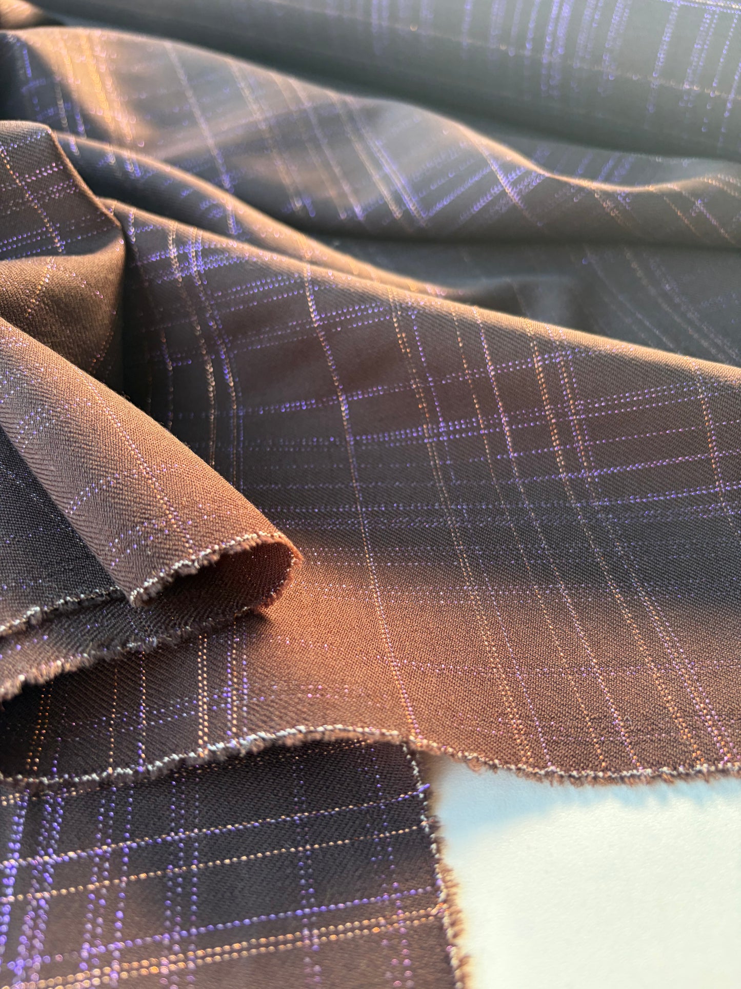 LORO 018 brown shiny check wool stretch