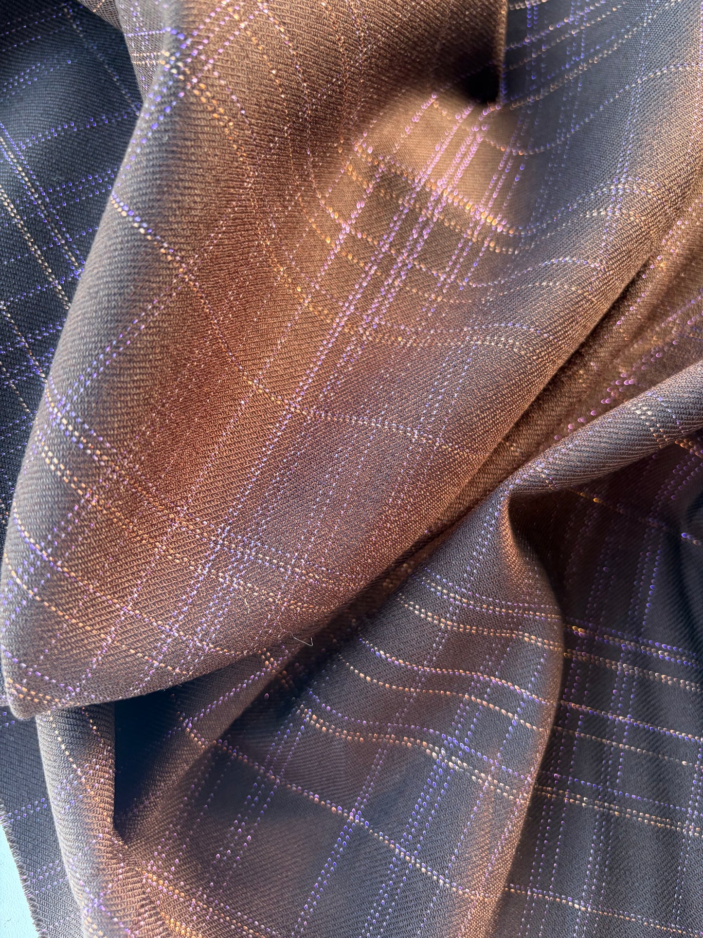 LORO 018 brown shiny check wool stretch