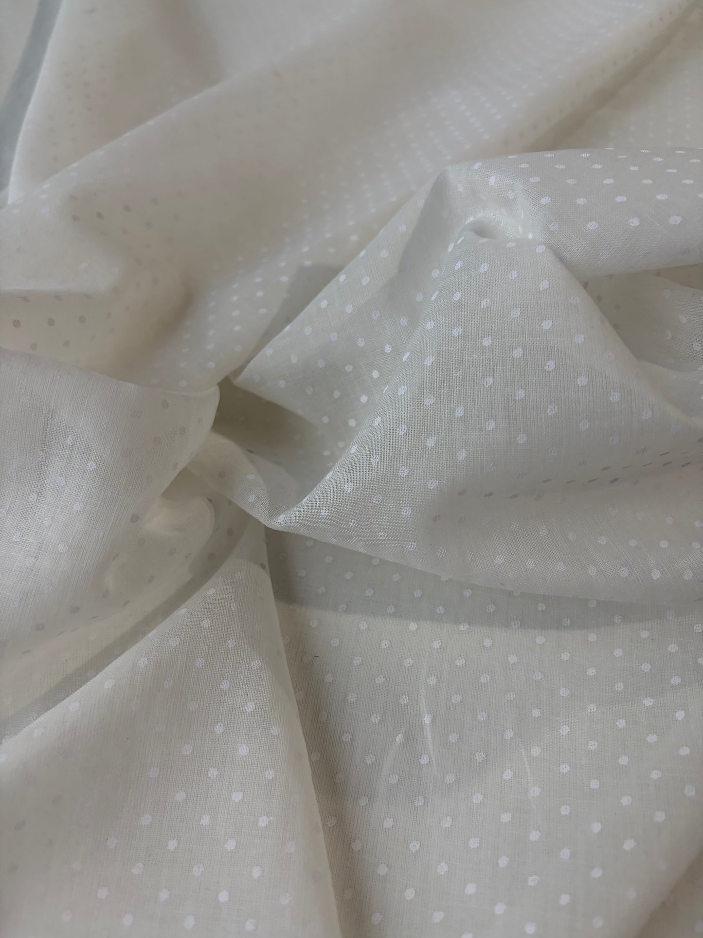 FREDO 011 white cotton voile with white dots