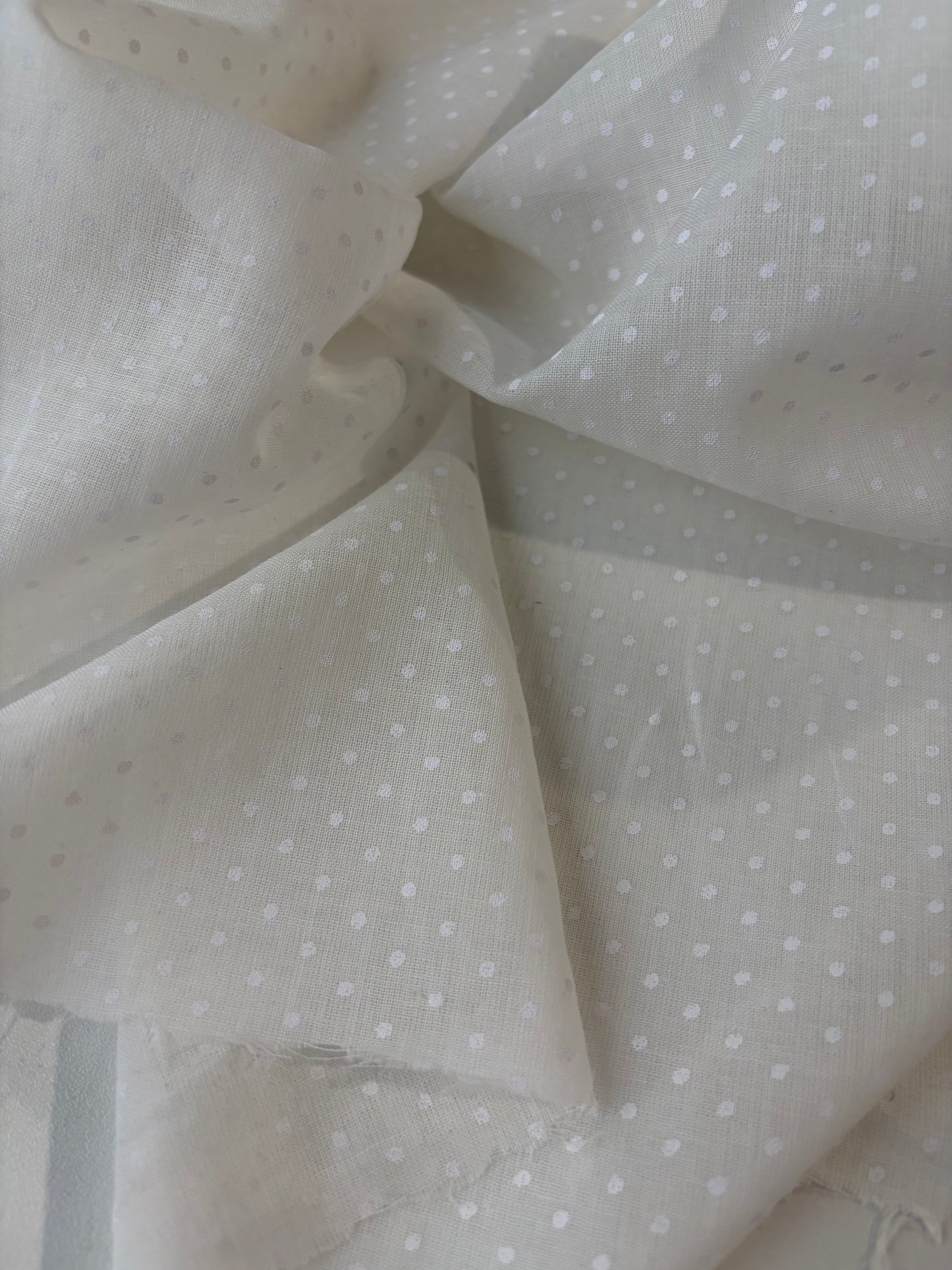 FREDO 011 white cotton voile with white dots