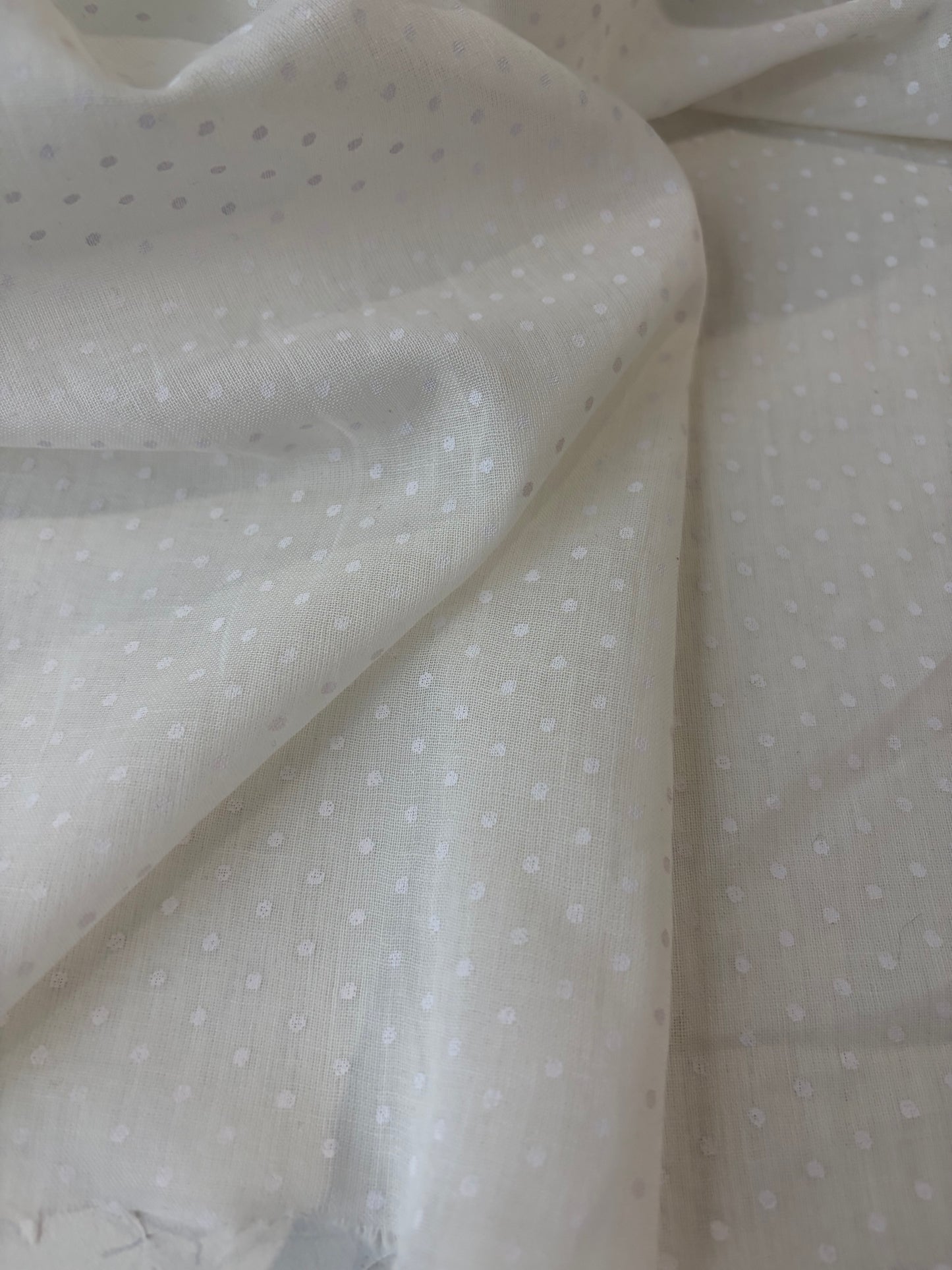 FREDO 011 white cotton voile with white dots