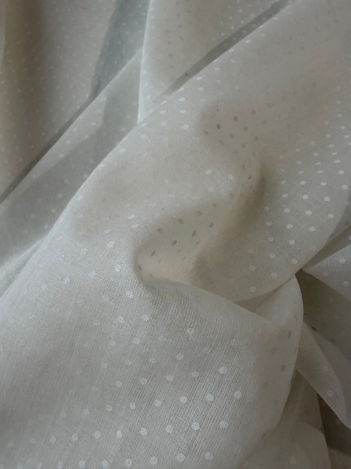 FREDO 011 white cotton voile with white dots