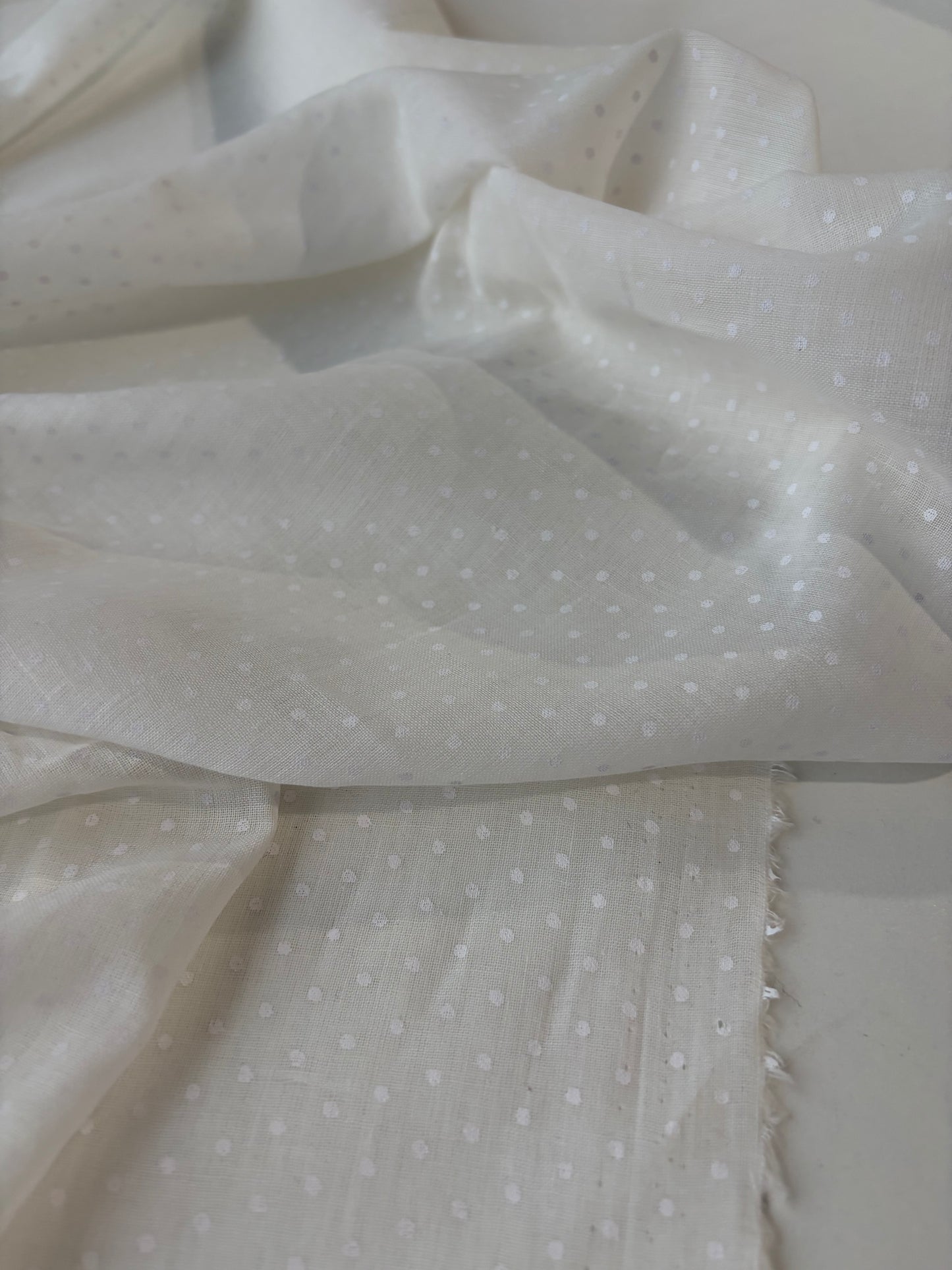 FREDO 011 white cotton voile with white dots