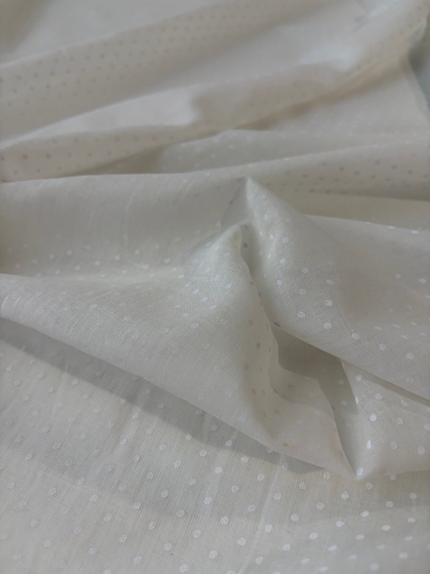FREDO 011 white cotton voile with white dots