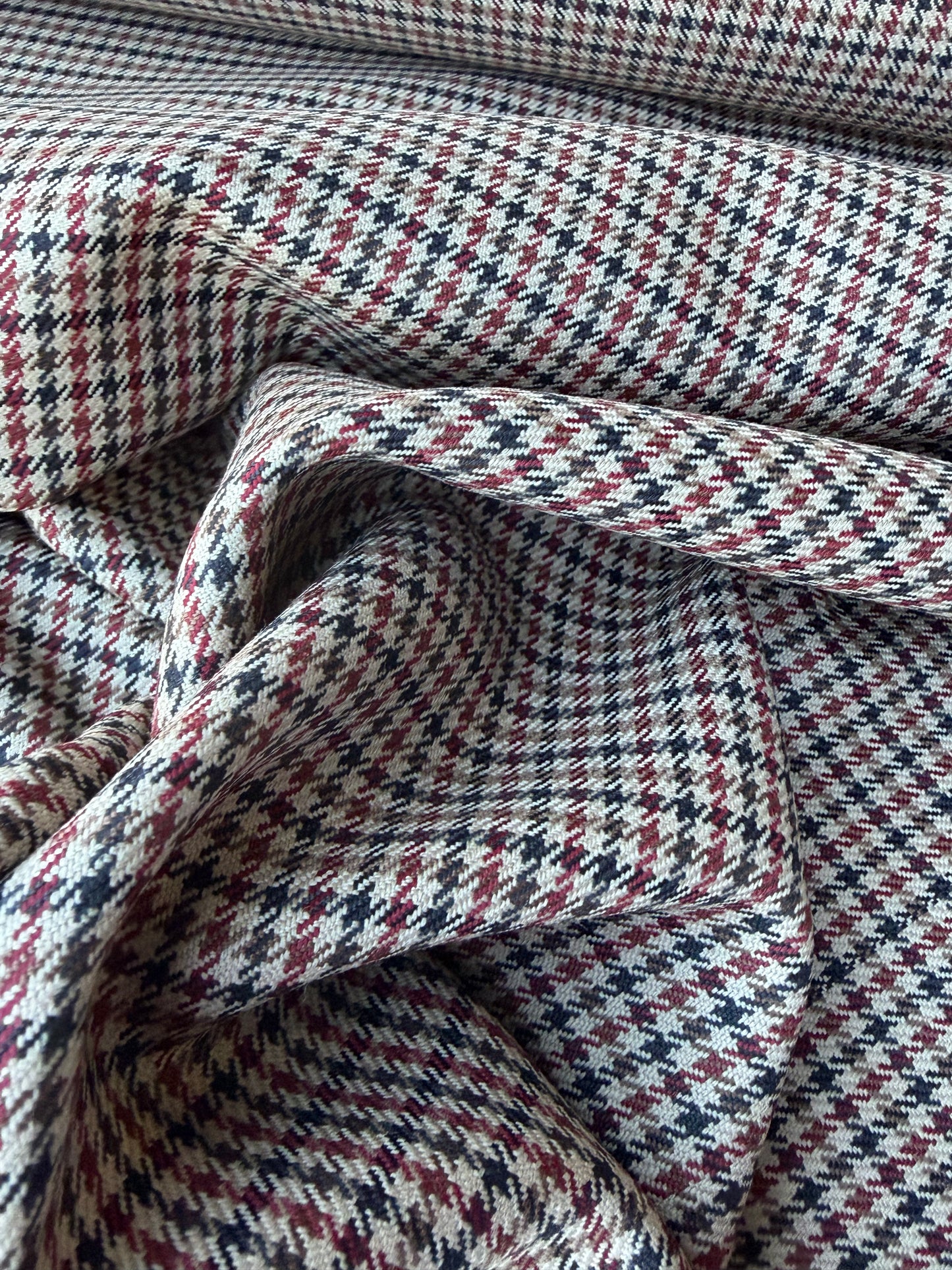 LORO 032 camel/brown/red Prince of Wales wool stretch