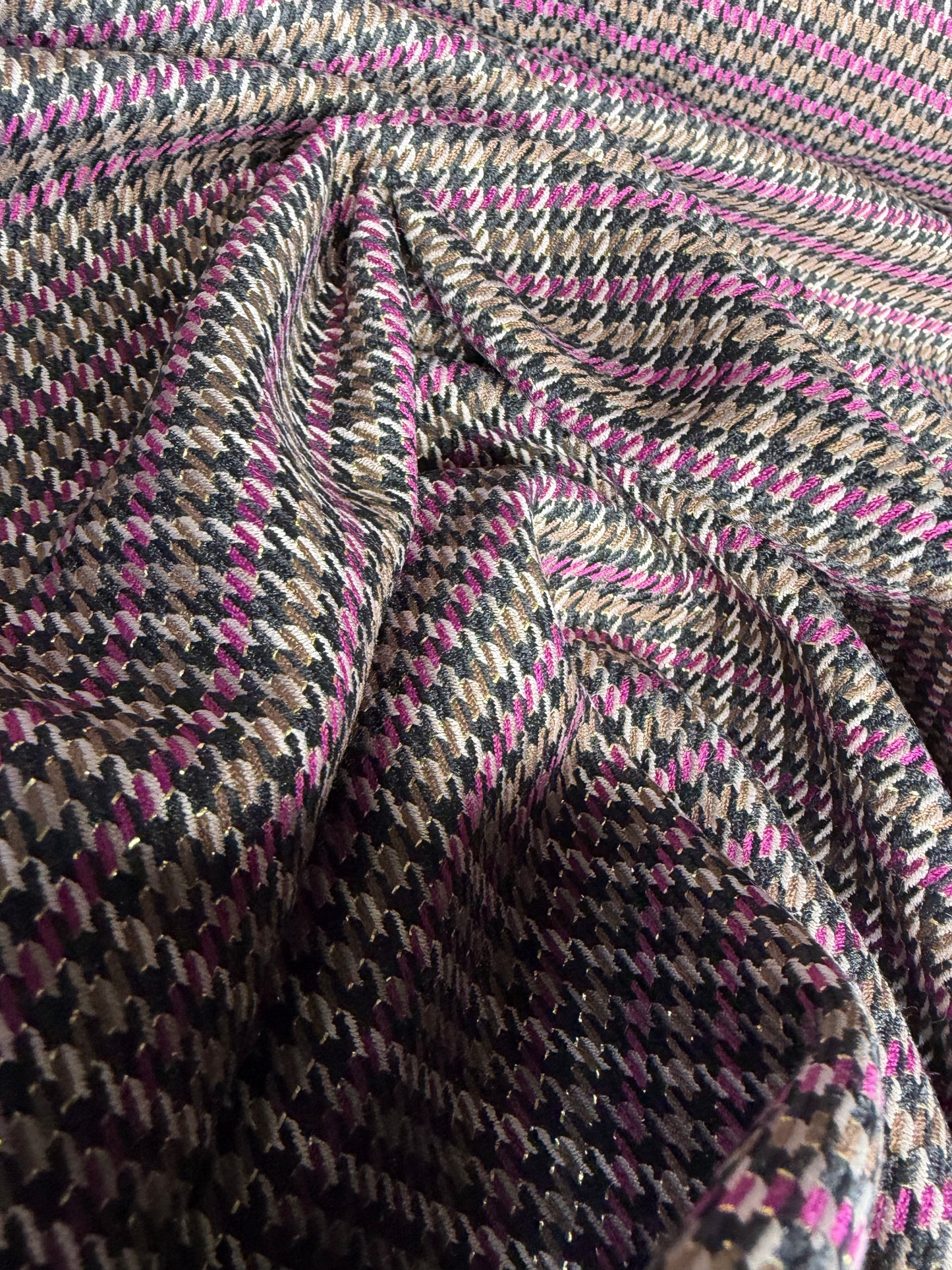 FREDO 026 Wool stretch check taupe/aubergine/lurex